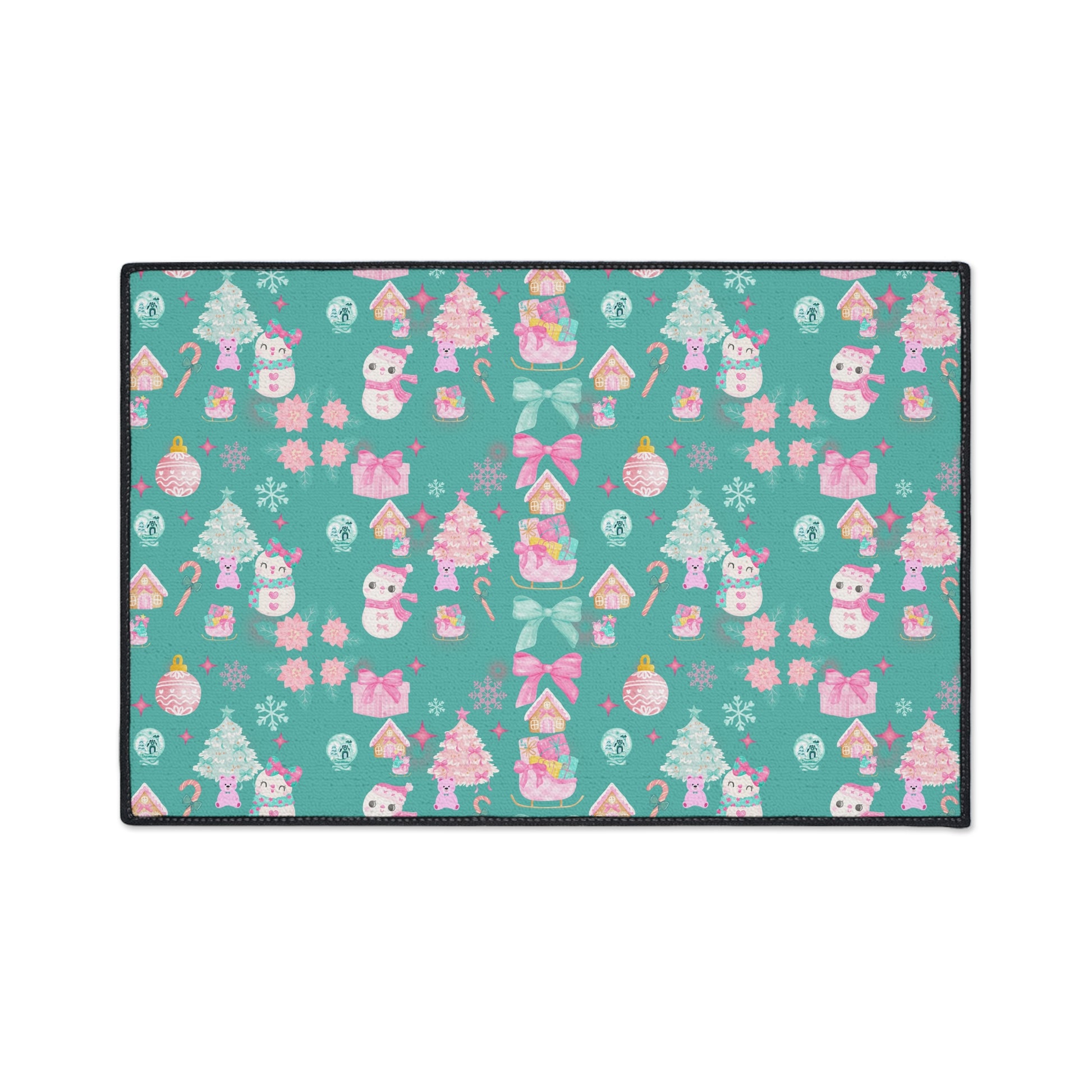 Merry and  Bright Rug Pink  Turquoise Christmas Magic for Your Floor! Fun Festive Non-Slip Holiday Mat in 4 Sizes, Cozy Colorful Decor Office
