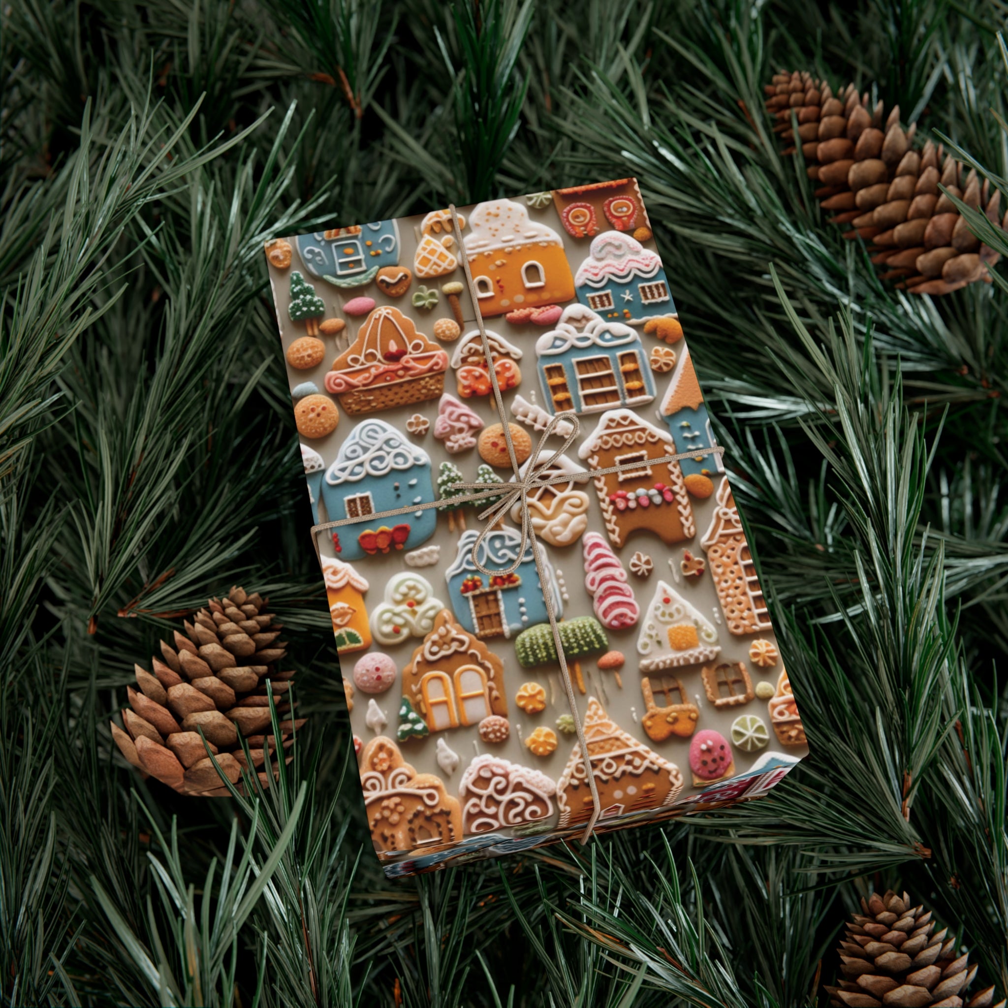 Colorful Gingerbread House Wrapping Paper - Festive Holiday Design, Premium Quality, 100% Recyclable, Perfect for Christmas Gifts and Special Occasions - MRSBYVALLE