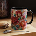 Floral Stained-Glass Accent Coffee Mug Colorful Rose Pattern