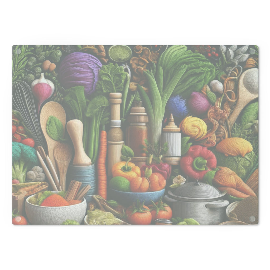 Vibrant Harvest Lively Fruit & Veggie Design Glass Cutting Board for Culinary Inspiration, Housewarming, New House Gift for the Chef or Cook - MRSBYVALLE