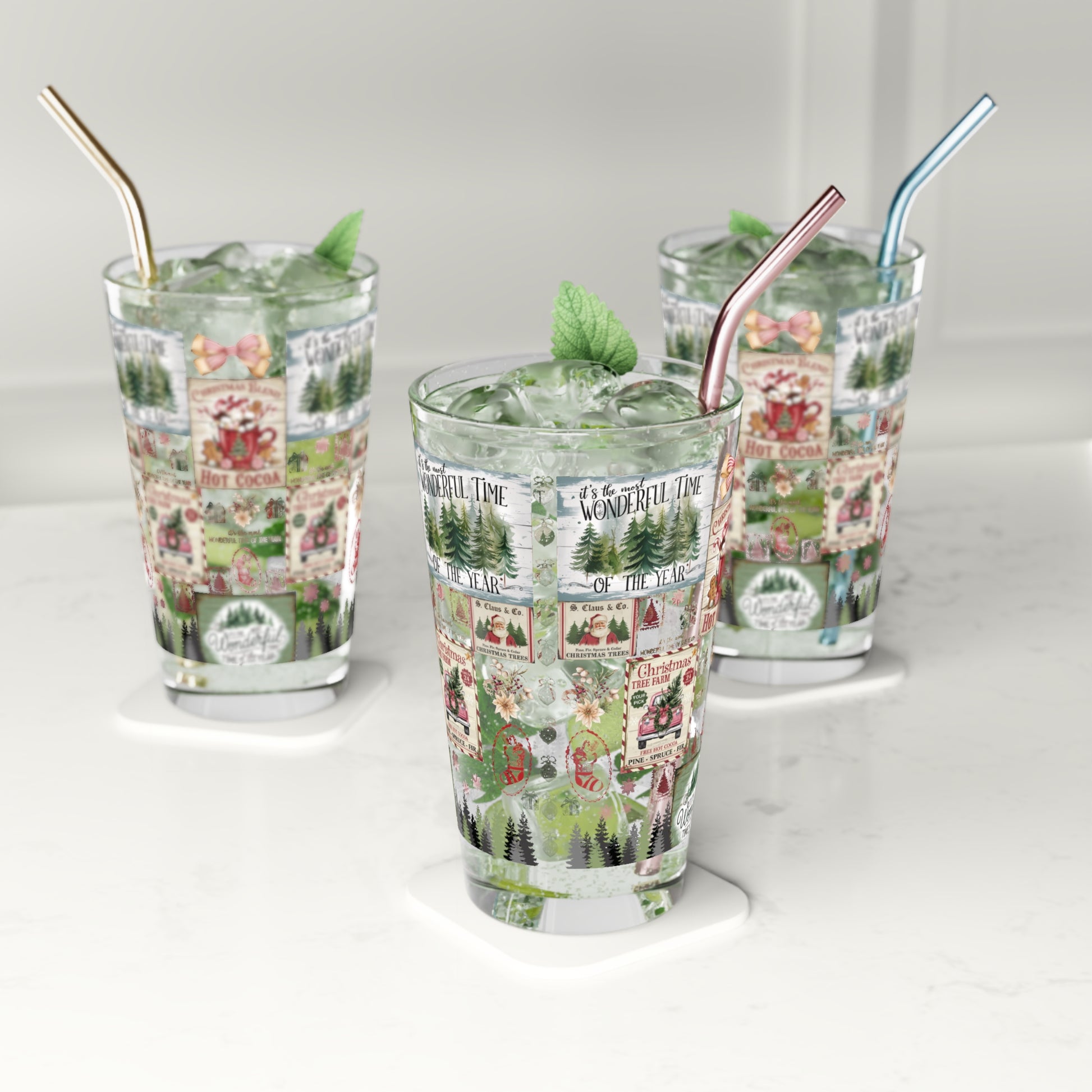Vintage Christmas Stamps 16oz Pint Glass – Festive Holiday Drinkware, Perfect for Eggnog and More! Unique Gift for Christmas Celebrations Home Decor  Perfect for Parties - MRSBYVALLE