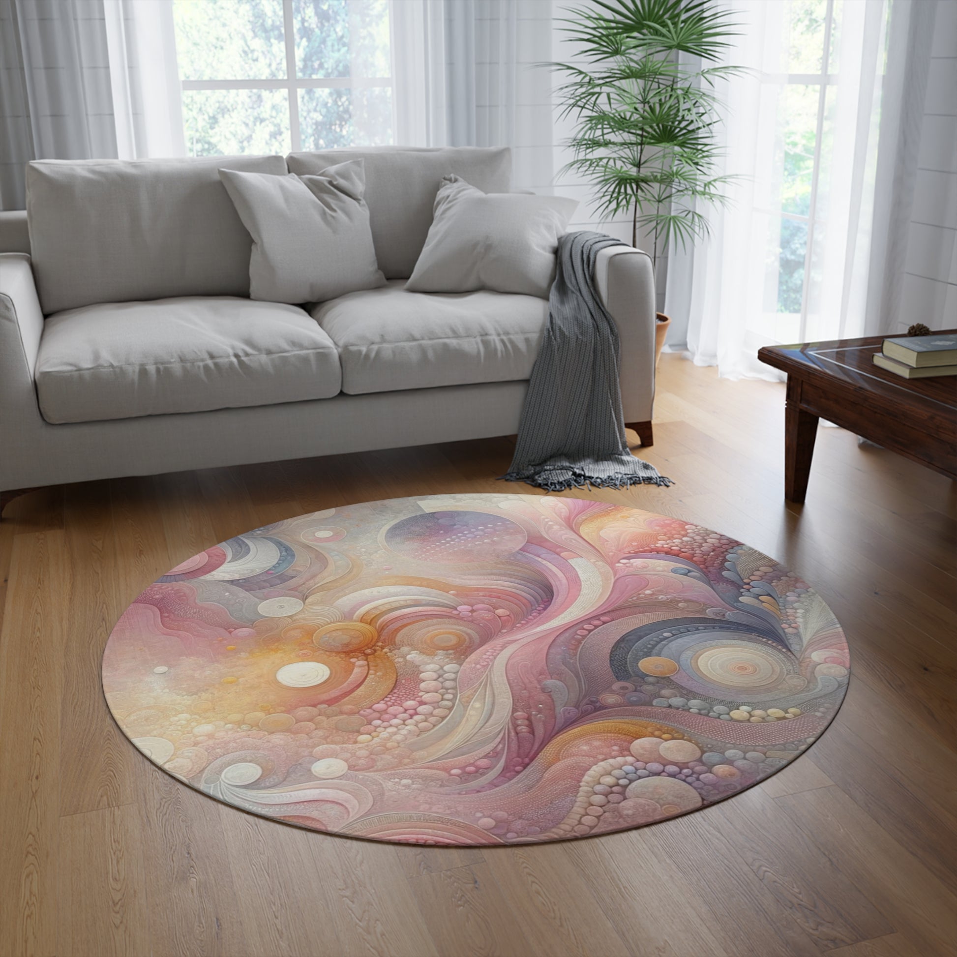 Pink Purple Blue Abstract 60x60 Round Rug Modern Charm to Any Room Housewarming Gift Newlywed New House Rug interior Designer Livingroom.