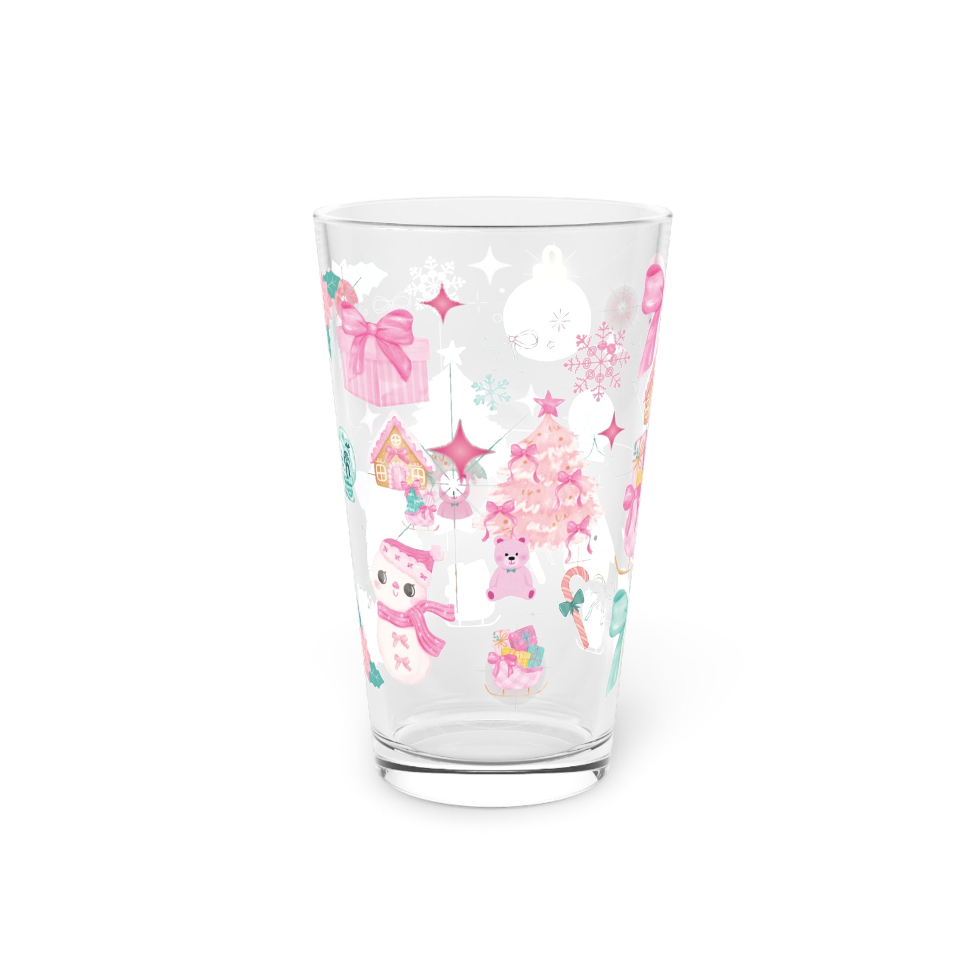 Pink and Turquoise Christmas 16oz Glass  Glam Holiday Drinkware for Cocktails, Iced Coffee, or Cocoa with Stylish Festive Perfect Gift for Her