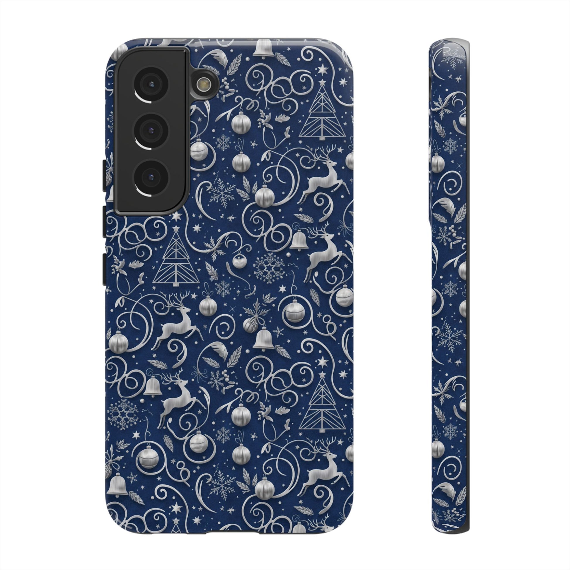 Blue & Silver Christmas Phone Case – Holiday Sparkle Design for iPhone 17, All iPhones & Galaxy | MRSBYVALLE Gift for Her