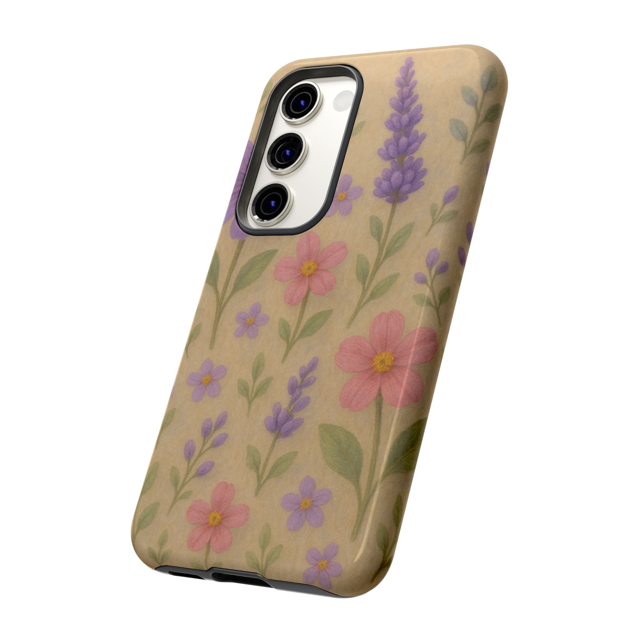 3D Illusion Wildflower Phone Case Cute Pastel Floral Design in Lavender, Pink, Mint Green – Aesthetic Protective Case for iPhone and  Android