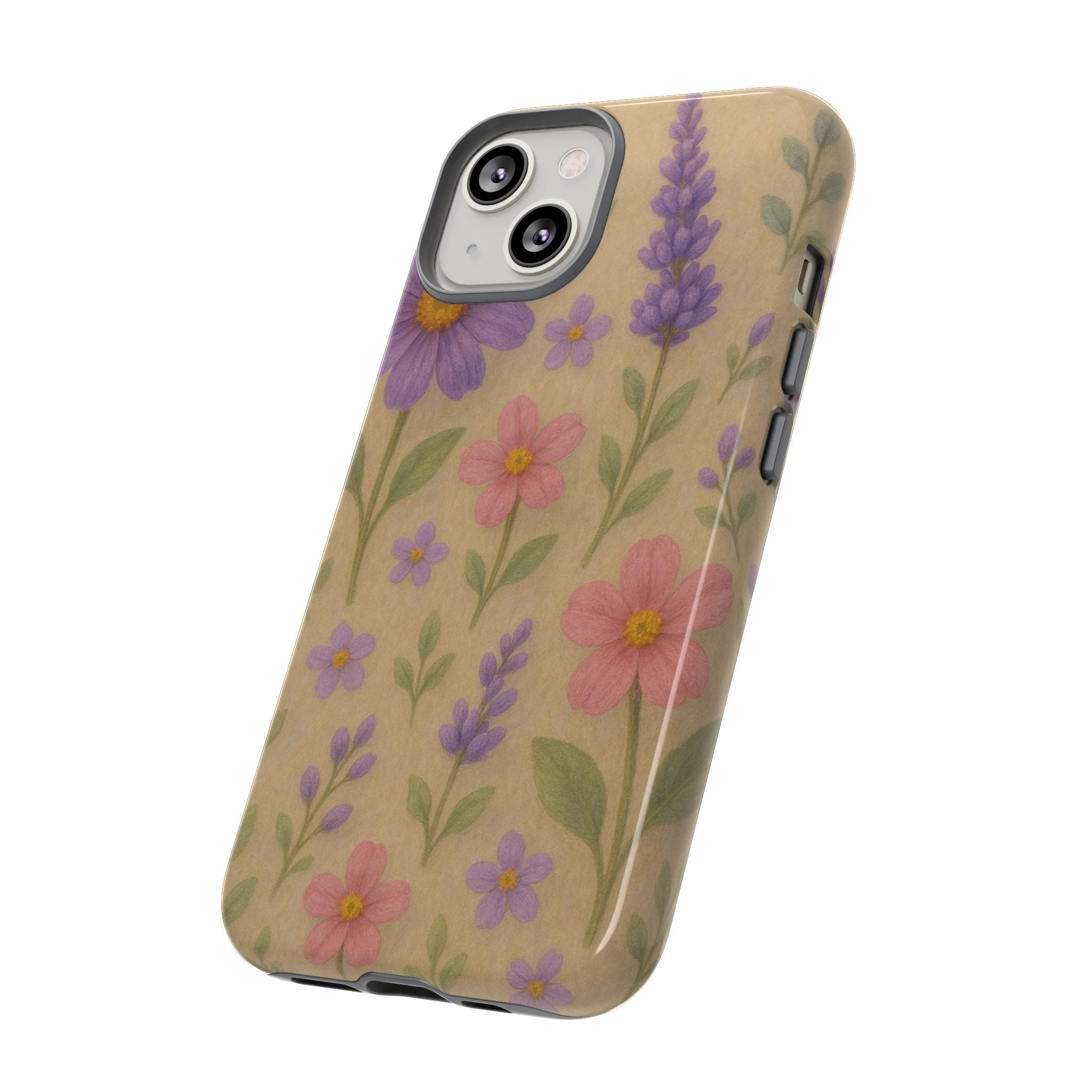 3D Illusion Wildflower Phone Case Cute Pastel Floral Design in Lavender, Pink, Mint Green – Aesthetic Protective Case for iPhone and  Android