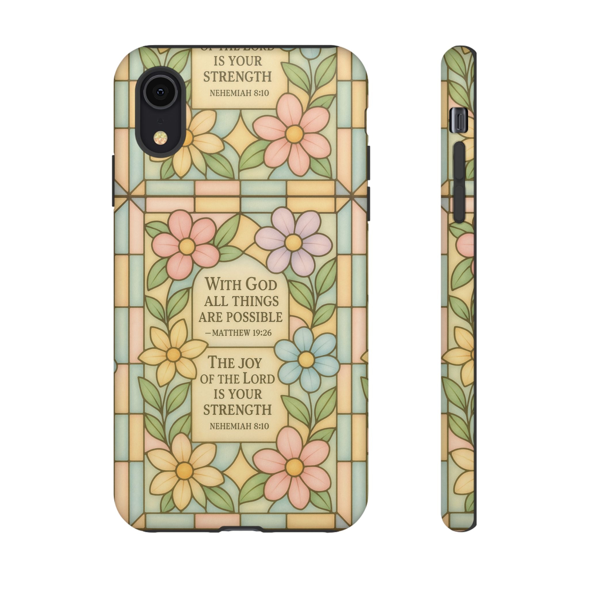 Pastel Stained Glass Bible Verse Phone Case Christian Affirmation Cover, Soft Geometric Design, iPhone Samsung Google, Faith Gift for Her Bible Verse or Affirmation | Protective, Inspirational Gift for Christians