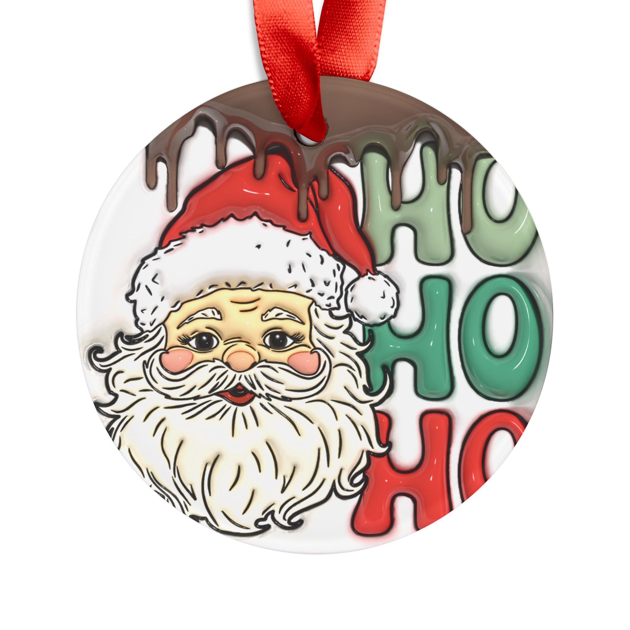 3D Santa 'HO HO HO' Illusion Ornament with Red Ribbon Festive Christmas Decor, Perfect Tree Accent, Glossy Finish, 2.9x2.9 Inches, Unique Holiday Keepsake Ideal for Tree Trimming - MRSBYVALLE