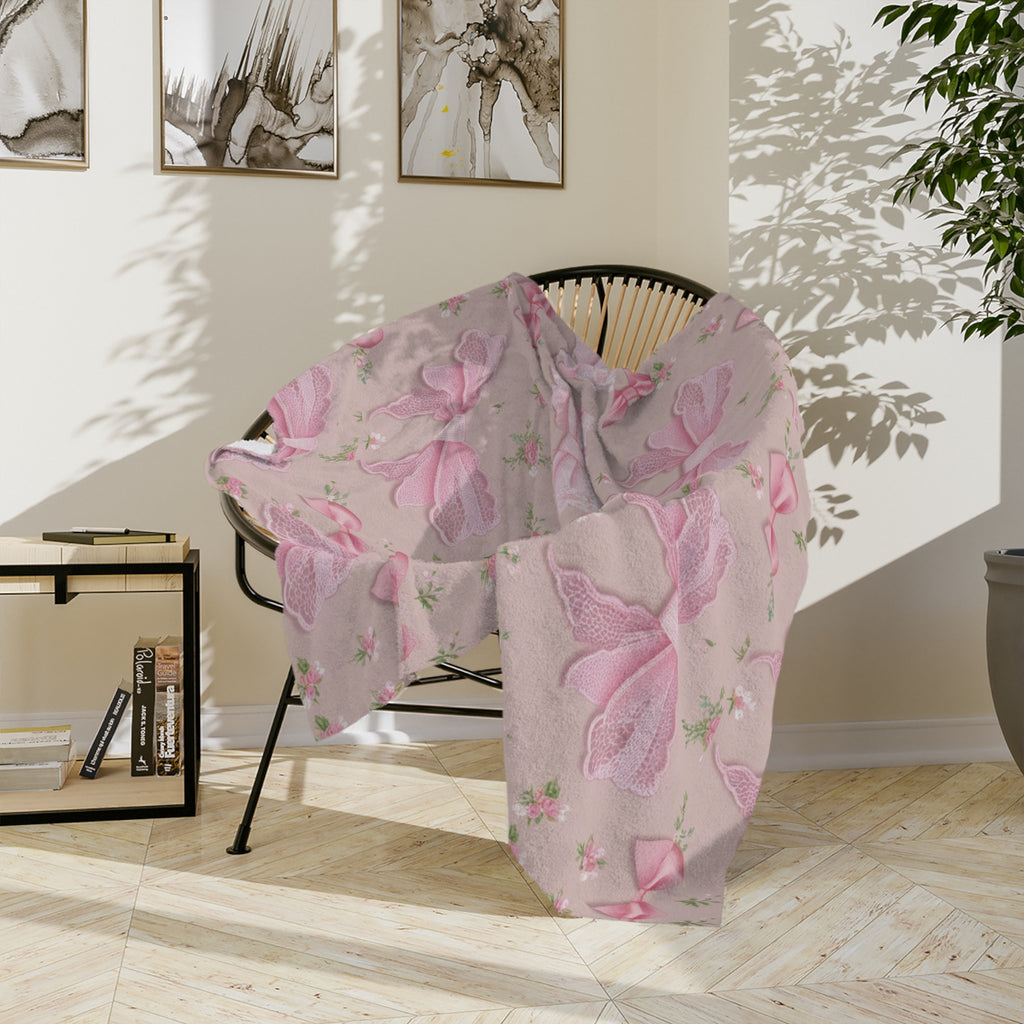 Pink Bows with Floral Minky Blanket Soft, Festive, and Perfect for Holiday Snuggles and Gifting Housewarming Gift Throw