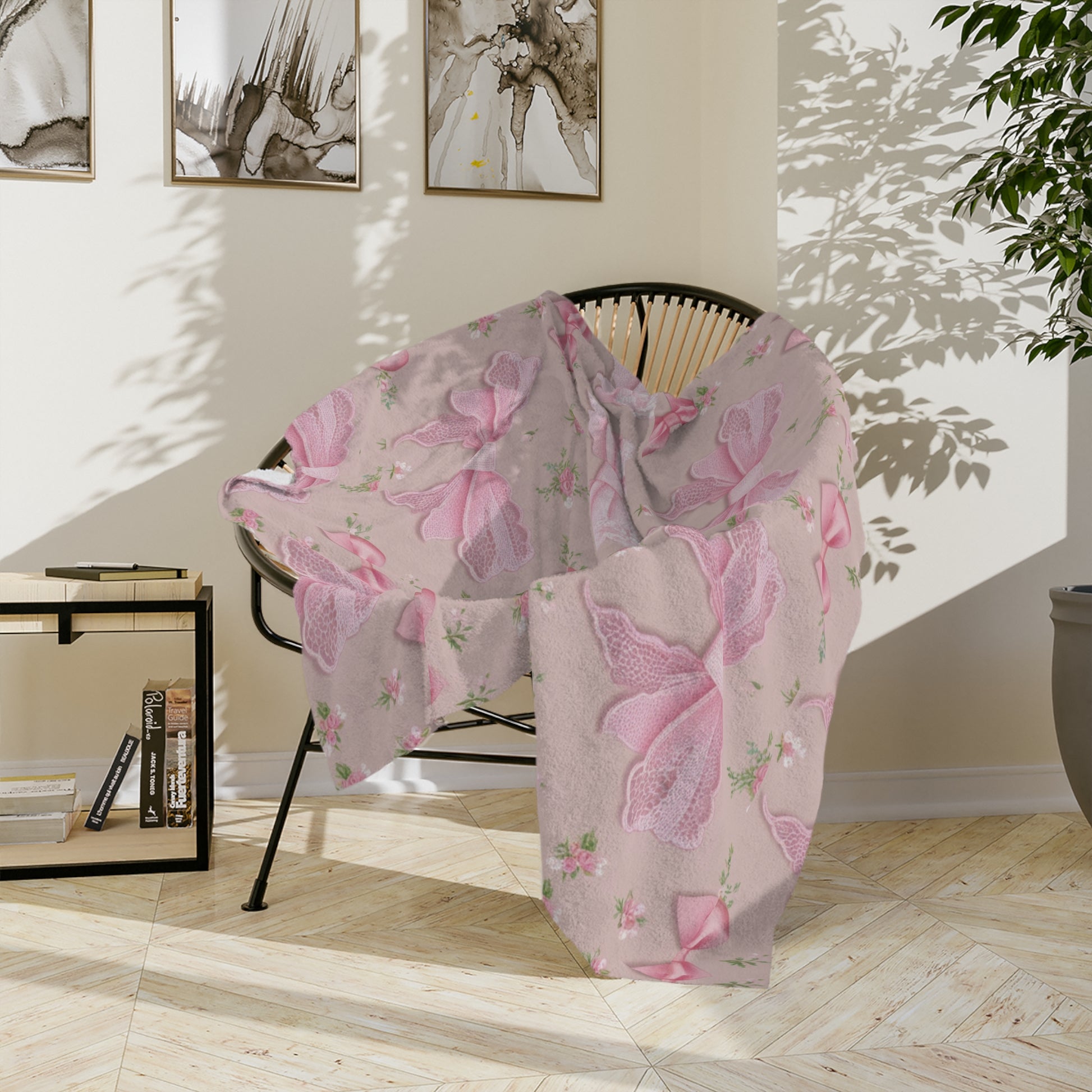 Pink Bows with Floral Minky Blanket Soft, Festive, and Perfect for Holiday Snuggles and Gifting Housewarming Gift Throw