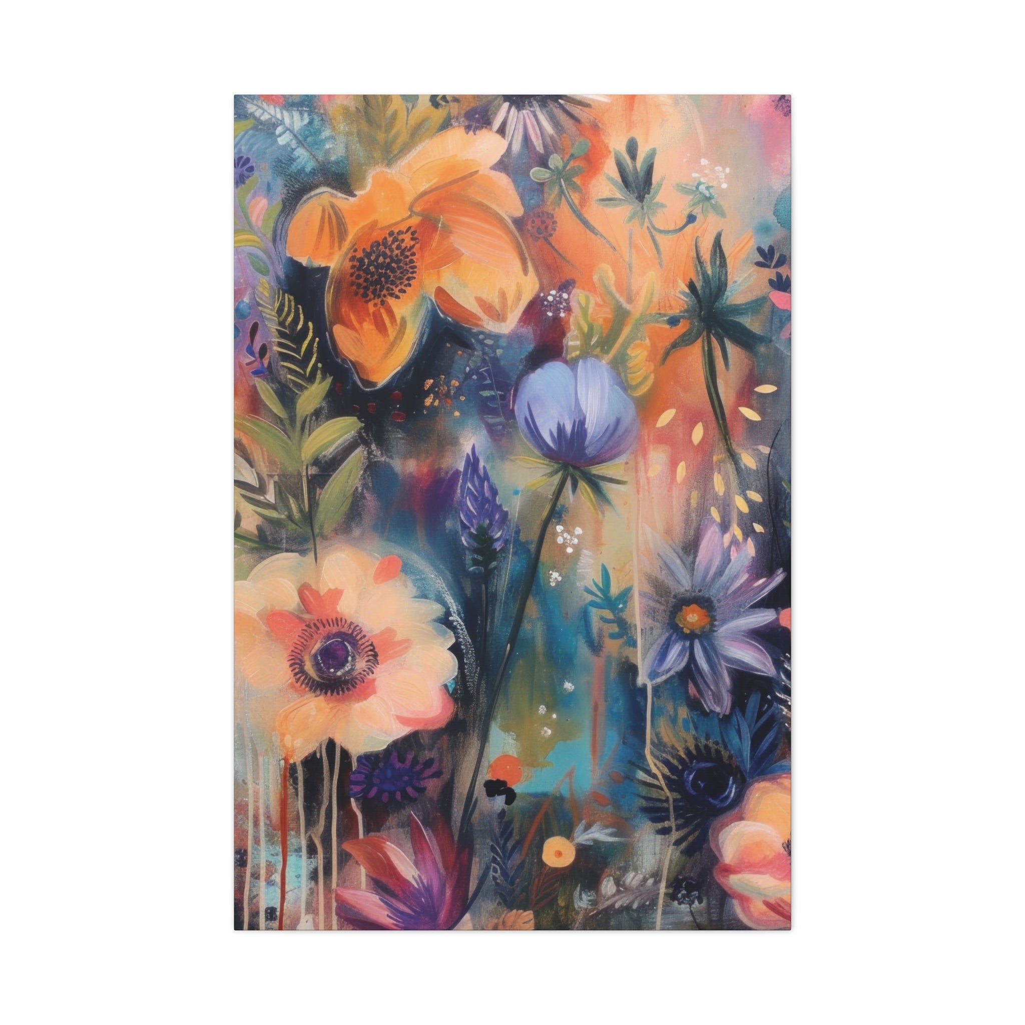 Boho Floral Wall Art Matte Canvas Stretched, Vibrant Botanical Design, Perfect for Living Room, Bedroom, or Office Decor, Adds a Stylish Touch to Any Space1.25" - MRSBYVALLE