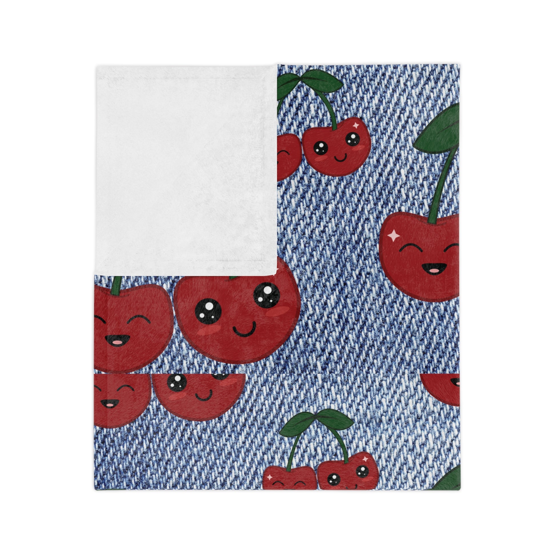Luxurious Minky Blanket with Faux Denim Cherry Design Cozy Comfort Throw Ultra-Soft Microfiber Comfort Blanket, Perfect for Snuggling Decor, Cozy All-Season Warmth, Blanket Luxurious Comfort Housewarming Gift Throw.