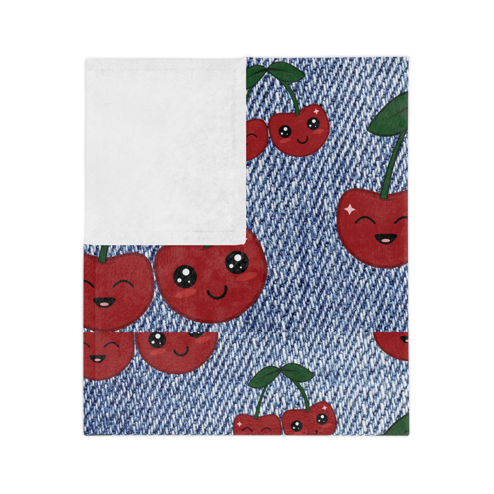 Luxurious Minky Blanket with Faux Denim Cherry Design Cozy Comfort Throw Ultra-Soft Microfiber Comfort Blanket, Perfect for Snuggling Decor, Cozy All-Season Warmth, Blanket Luxurious Comfort Housewarming Gift Throw.