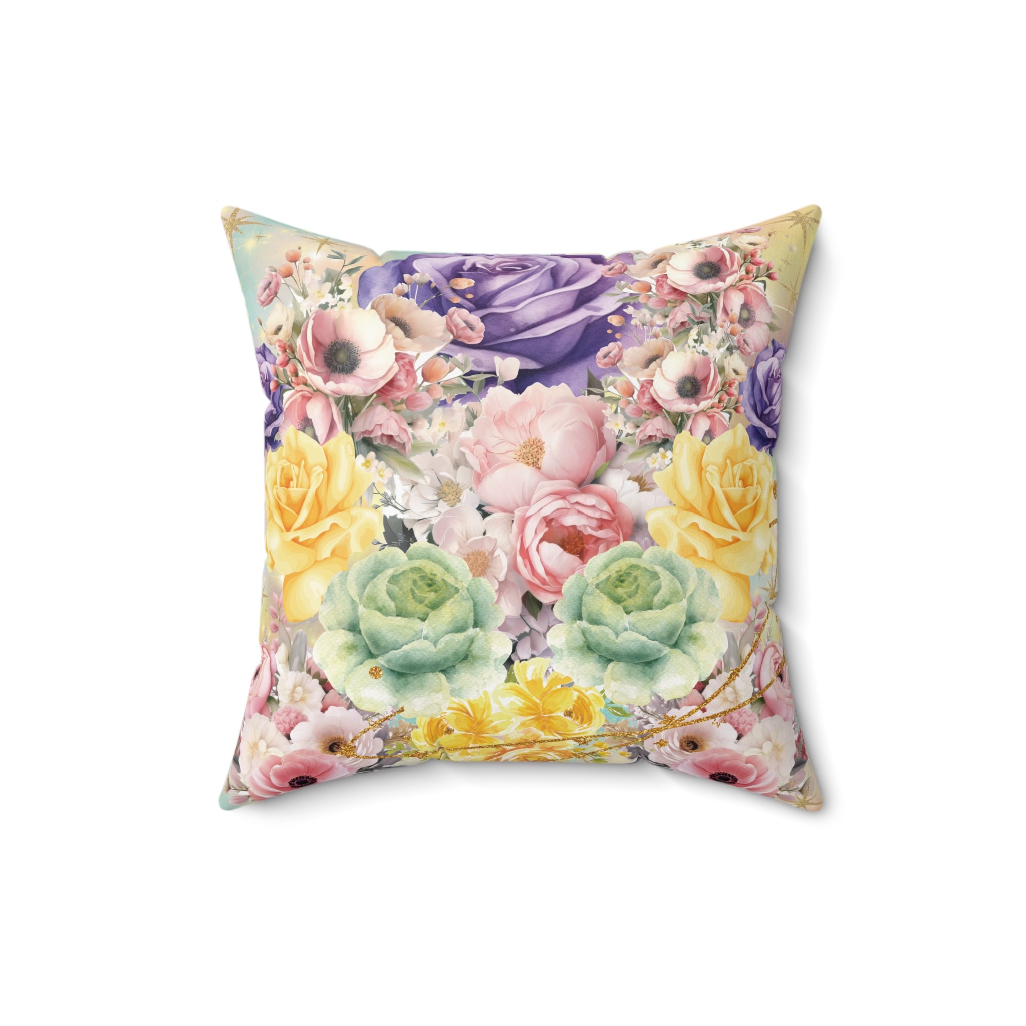 Pastel Luxury Floral Square Pillow – Colorful Botanical Print for Home Decor, Add Cozy Elegance to Your Living Room, Bedroom, or Reading Nook