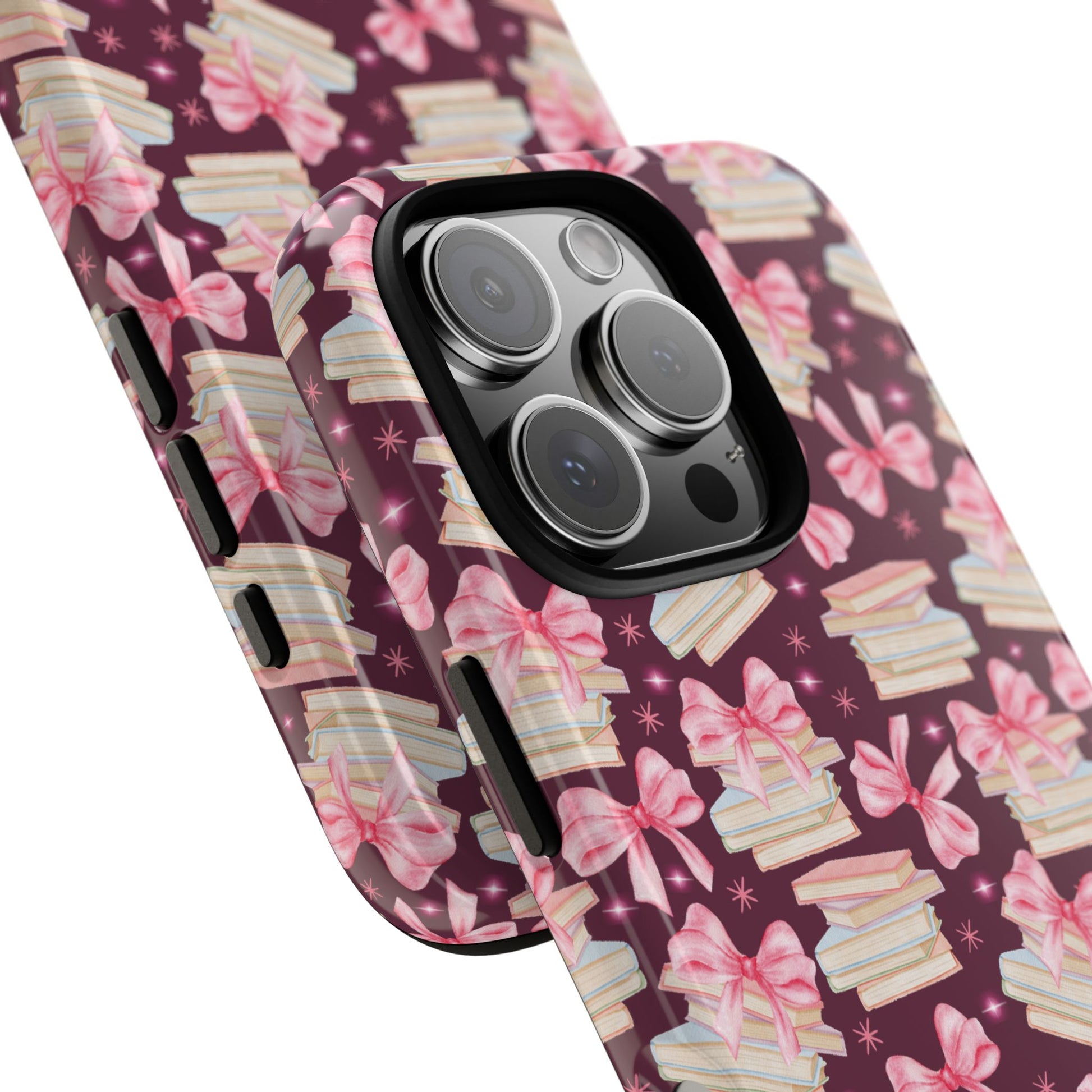 Coquette Pink Bows & Books Phone Case for iPhone 16 15 14 13 12  21 23 Samsung, and Pixel | Stylish Protective Cover Gift for Her Perfect for Floral Lover