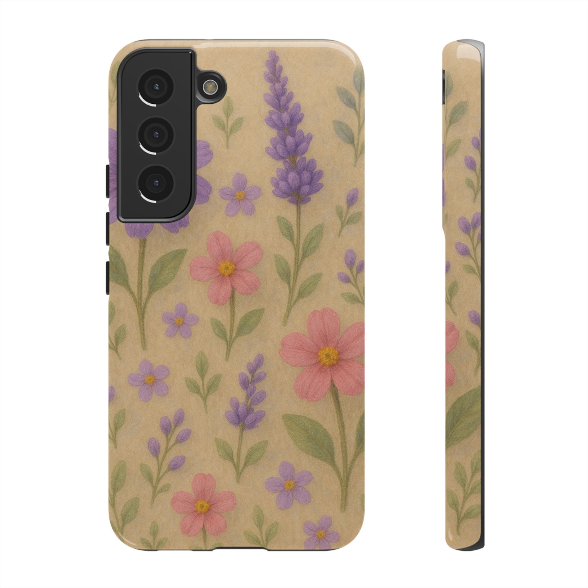 3D Illusion Wildflower Phone Case Cute Pastel Floral Design in Lavender, Pink, Mint Green – Aesthetic Protective Case for iPhone and  Android
