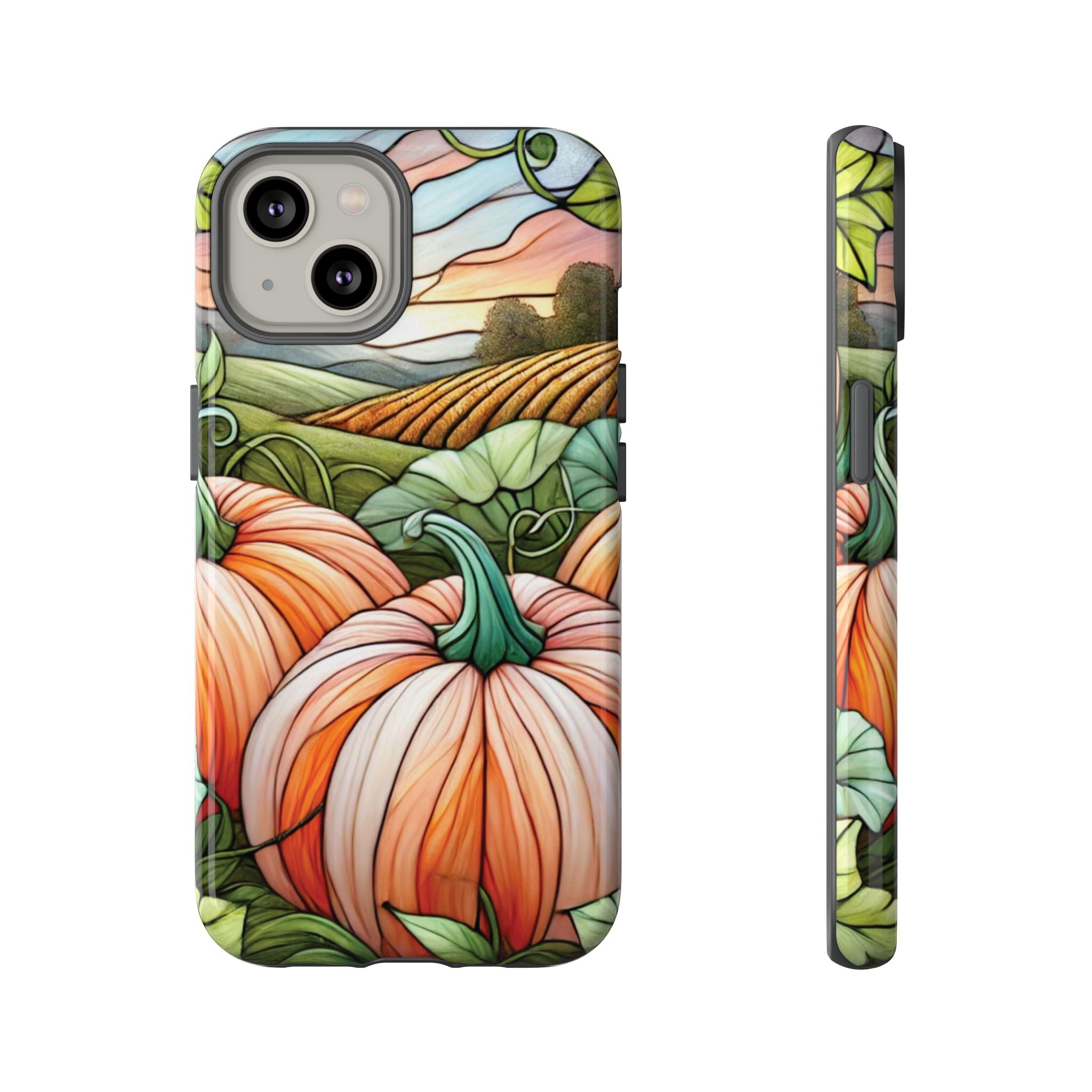 Pumpkins Phone Case Fall Faux Stained-Glass Thanksgiving Cover Pumpkin Lovers Gift for Galaxy S 24 23 22 21 Pixel 5 6 7 8 iPhone 17 , 16 15 14 13 12 Samsung iPhone Samsung Gift for Her