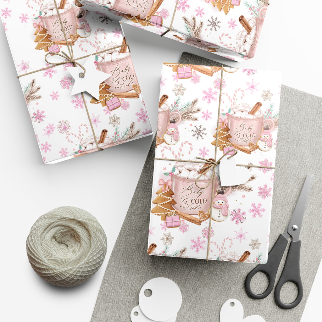 Charming 'Baby It's Cold Outside' Wrapping Paper Perfect for Winter and Holiday Gifts | Cozy Christmas Packaging | Festive Snowflakes Design | High-Quality Gift Wrap for Any Occasion Gift for Her - MRSBYVALLE