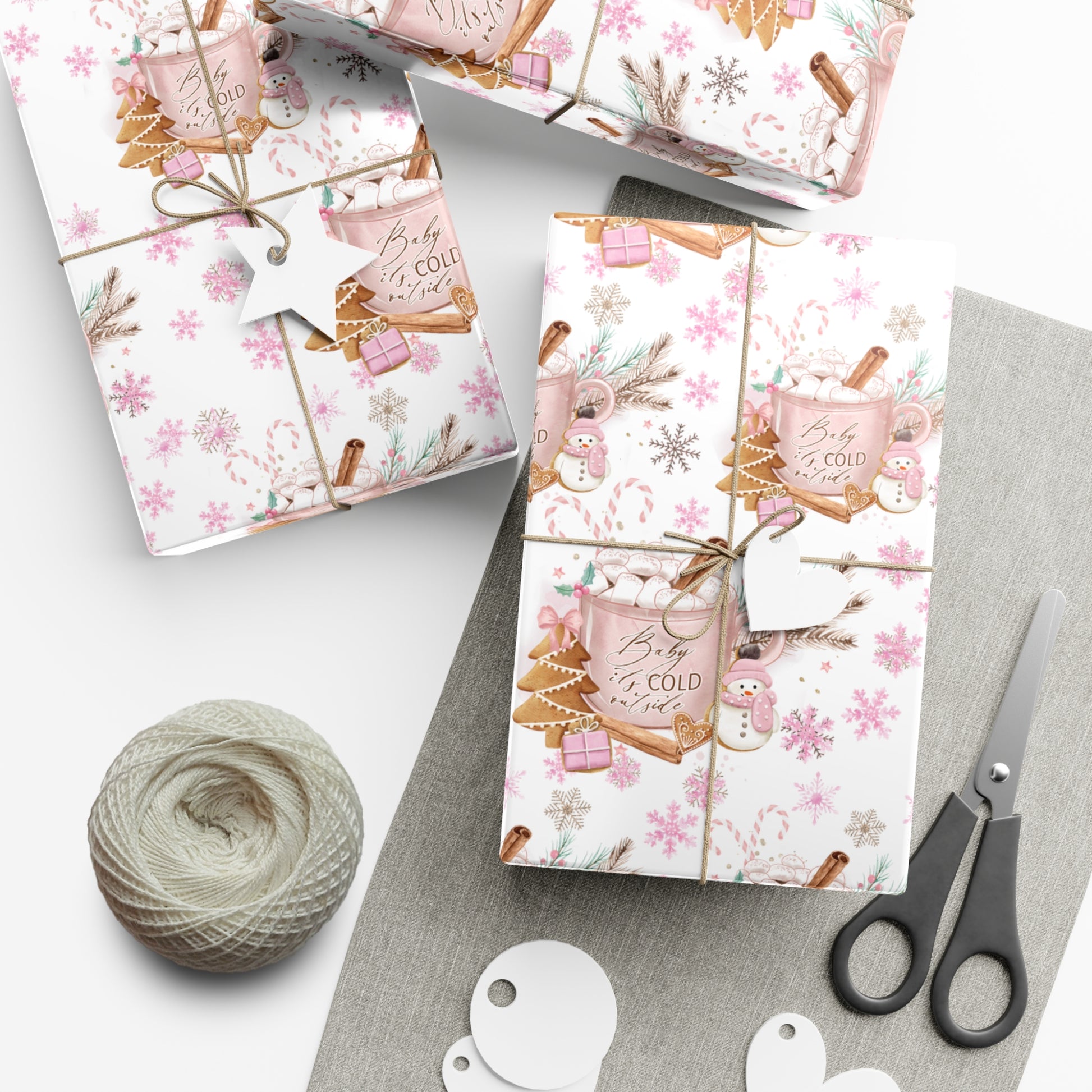 Charming 'Baby It's Cold Outside' Wrapping Paper Perfect for Winter and Holiday Gifts | Cozy Christmas Packaging | Festive Snowflakes Design | High-Quality Gift Wrap for Any Occasion Gift for Her - MRSBYVALLE