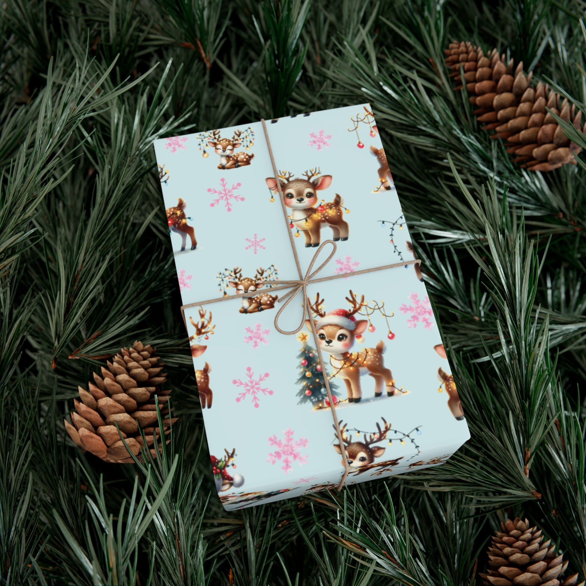 Watercolor Reindeer Christmas Wrapping Paper Elegant Holiday Gift Wrap Featuring Whimsical Deer Design | Perfect for Festive Presents, Available in Multiple Sizes for Every Gift - MRSBYVALLE