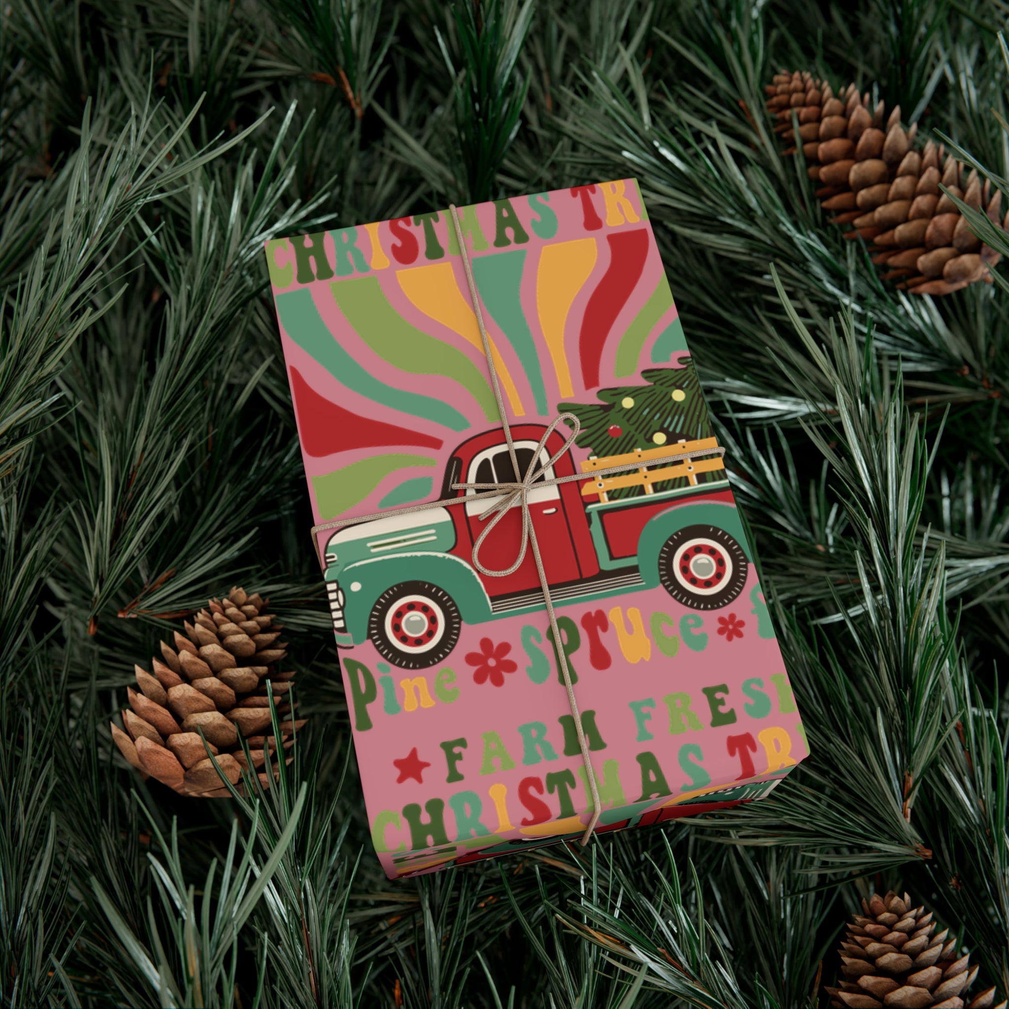 Christmas Retro Boho Pickup Wrapping Paper Holiday Gift Wrap with Perfect for Christmas Presents, Crafting, Holiday Decor Premium Quality Perfect for Gift - MRSBYVALLE