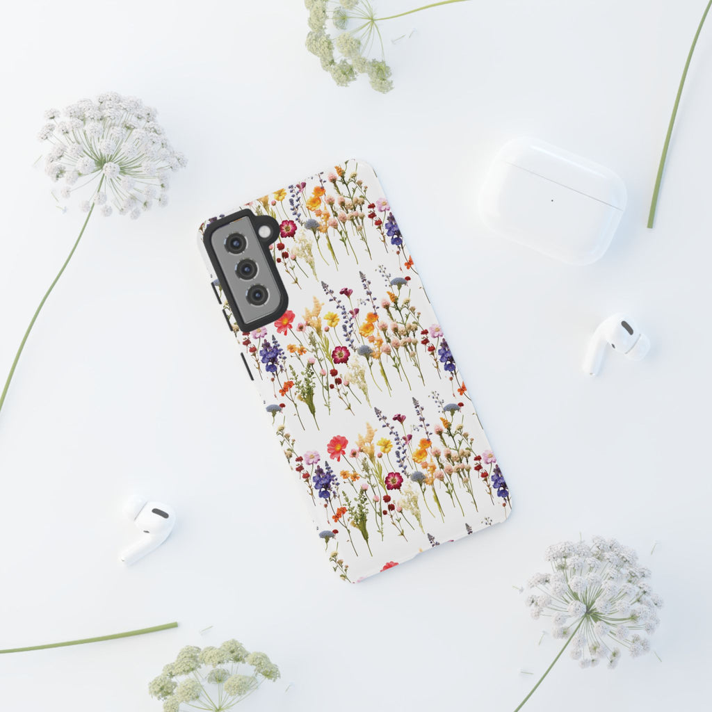 White Best Phone Case Press Flowers Floral 3D Illusion Luxury Tough Case Floral Elegant Durable Stylish for Modern Devices iPhone 17, 16, 15, Samsung iPhone Samsung Accessory Gift for Her