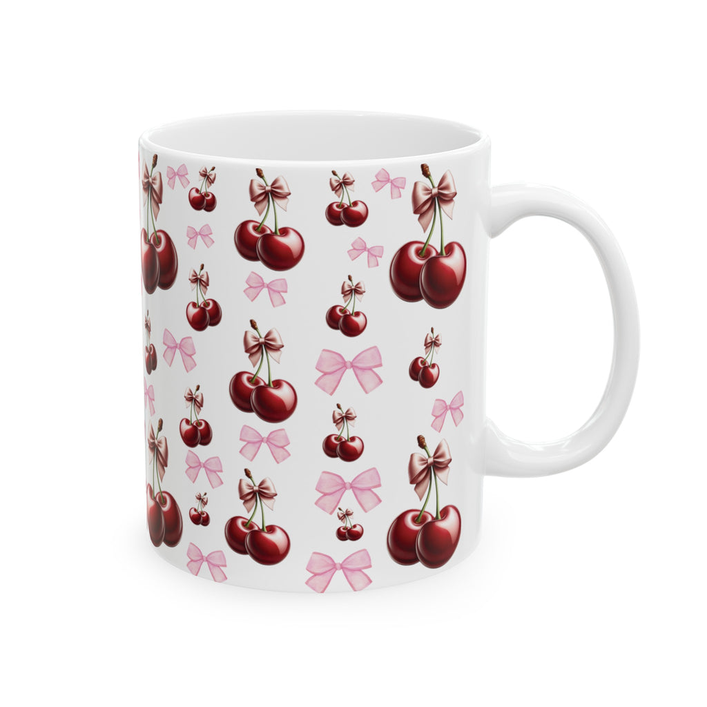 Cherry and Pink Bow Coffee Mugs Perfect for Your Morning Brew | 11 oz & 15 oz Sizes Cute and Stylish Mug for Tea, Cocoa, and More – Unique Gift for Cherry Lovers - MRSBYVALLE