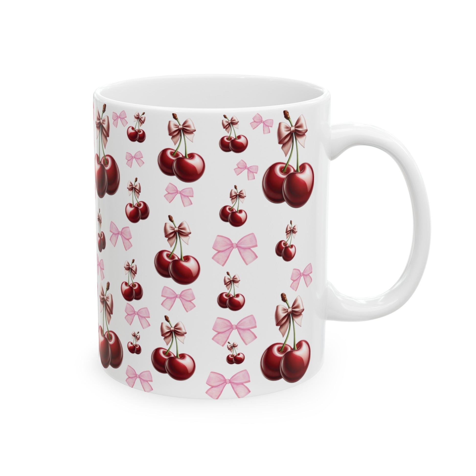 Cherry and Pink Bow Coffee Mugs Perfect for Your Morning Brew | 11 oz & 15 oz Sizes Cute and Stylish Mug for Tea, Cocoa, and More – Unique Gift for Cherry Lovers - MRSBYVALLE