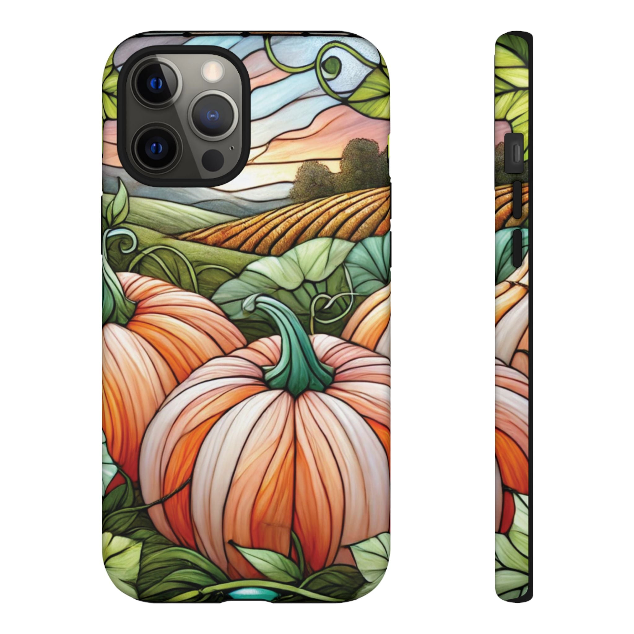 Pumpkins Phone Case Fall Faux Stained-Glass Thanksgiving Cover Pumpkin Lovers Gift for Galaxy S 24 23 22 21 Pixel 5 6 7 8 iPhone 17 , 16 15 14 13 12 Samsung iPhone Samsung Gift for Her