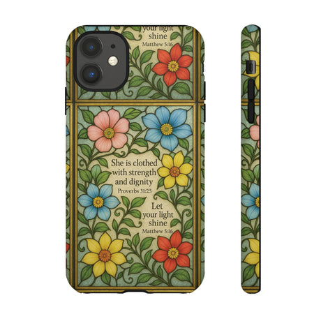 Pastel Floral Stained Glass Bible Verse Phone Case Christian Affirmation, Soft Faith Design, iPhone Samsung Google, Inspirational Gift for HerGift for Christians