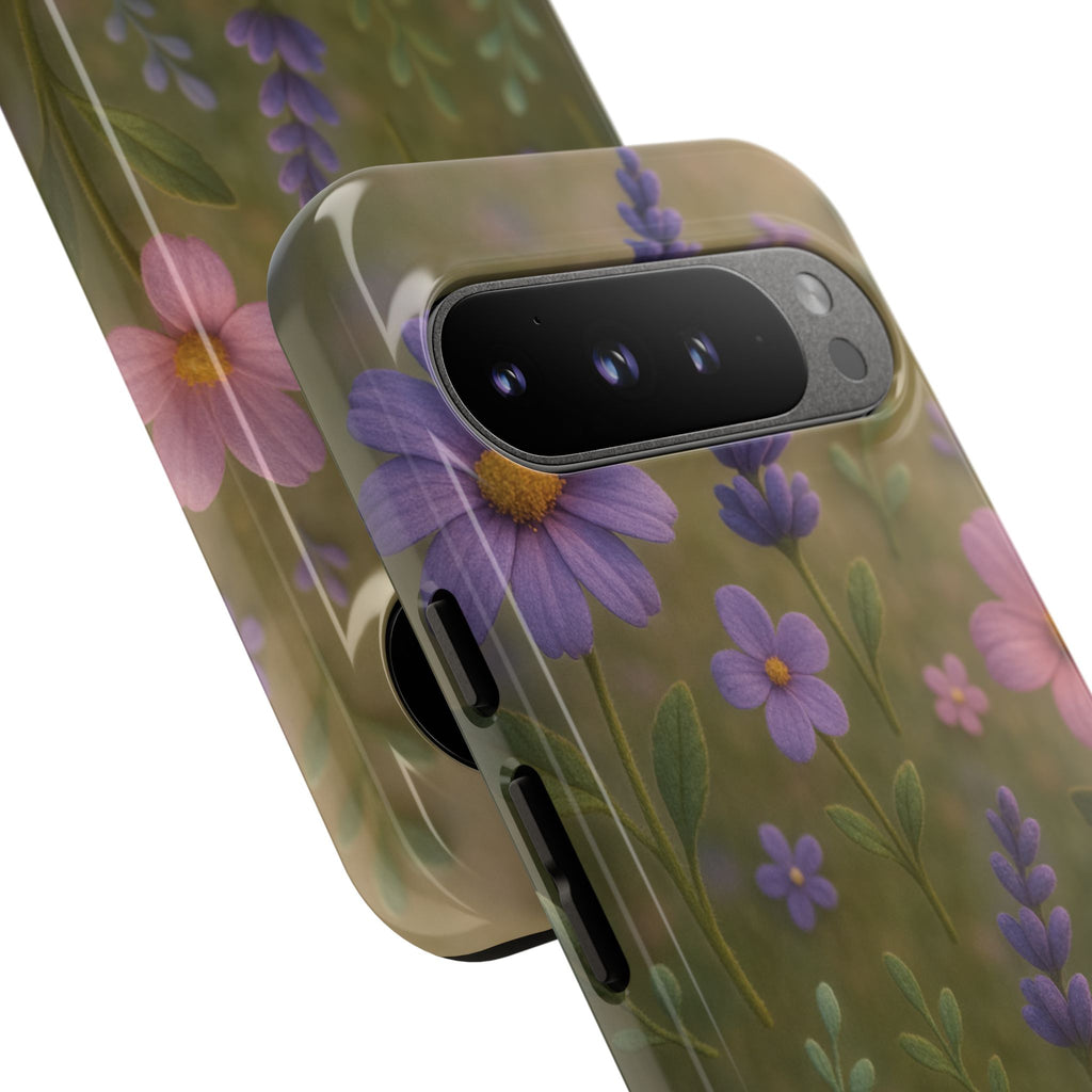 Pastel Flowers 3D Illusion Wildflower Phone Case Cute Pastel Floral Design in Lavender, Pink, Mint Green Aesthetic Protective Case for iPhone and  Android