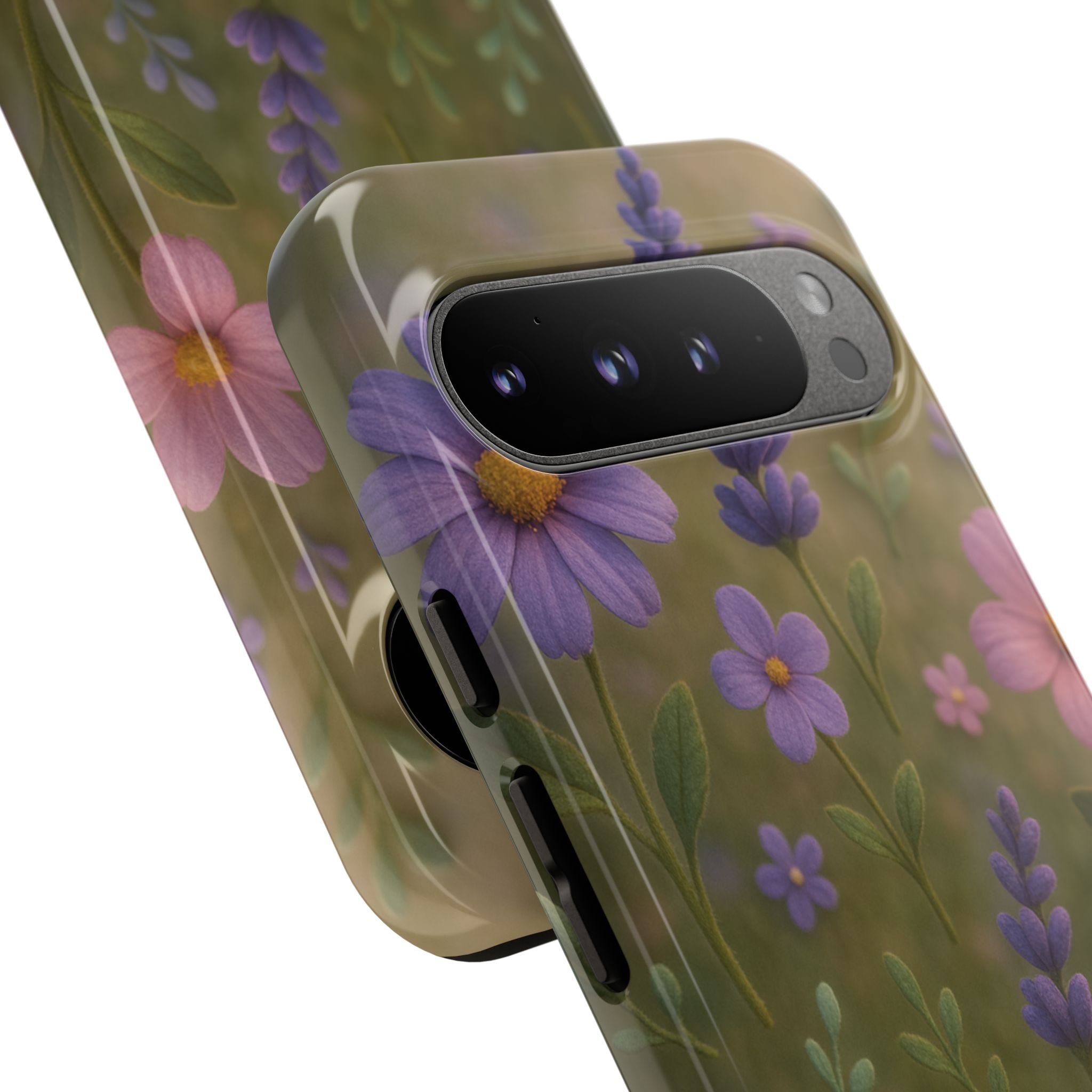 Pastel Flowers 3D Illusion Wildflower Phone Case Cute Pastel Floral Design in Lavender, Pink, Mint Green Aesthetic Protective Case for iPhone and  Android