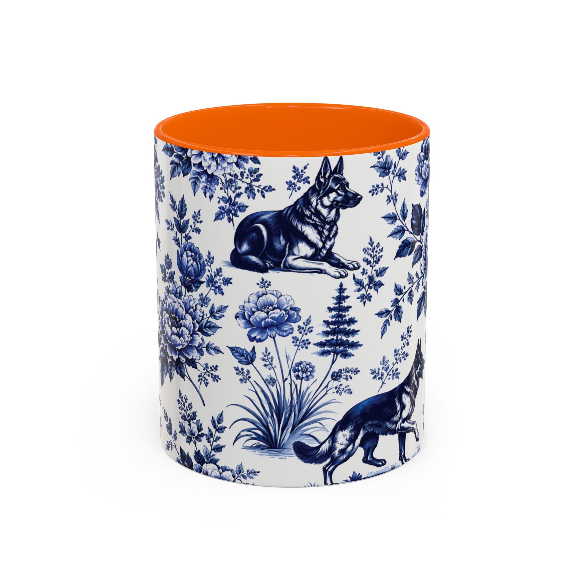 Elegant German Shepherd Floral Mug | Luxury Blue Toile Coffee Mug 11/15oz Accent Ceramic
