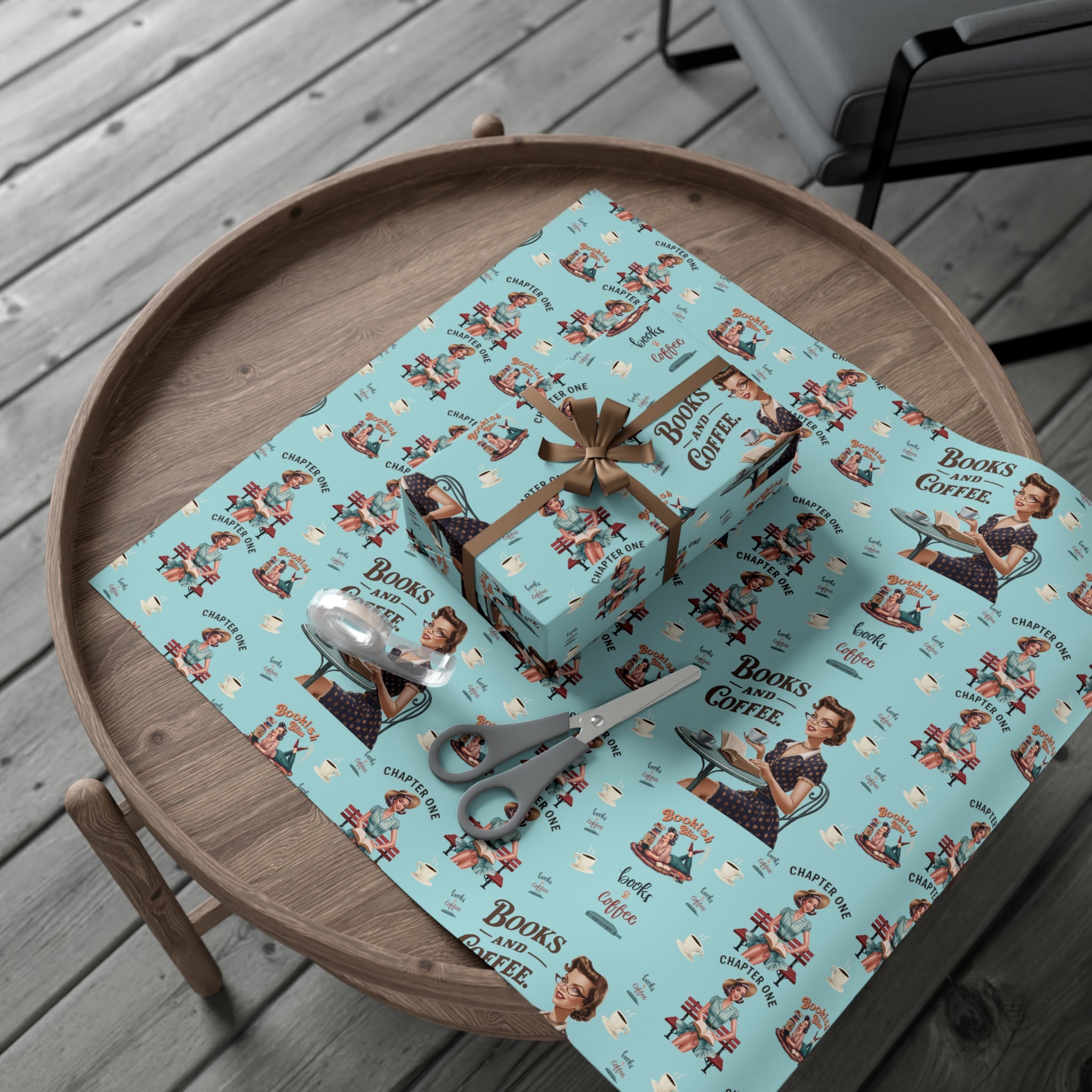 Retro Women Reading Books & Drinking Coffee Wrapping Paper Vintage-Inspired Gift Wrap for Book Lovers & Coffee Enthusiasts Perfect for Christmas Gifts and Special Occasions - MRSBYVALLE