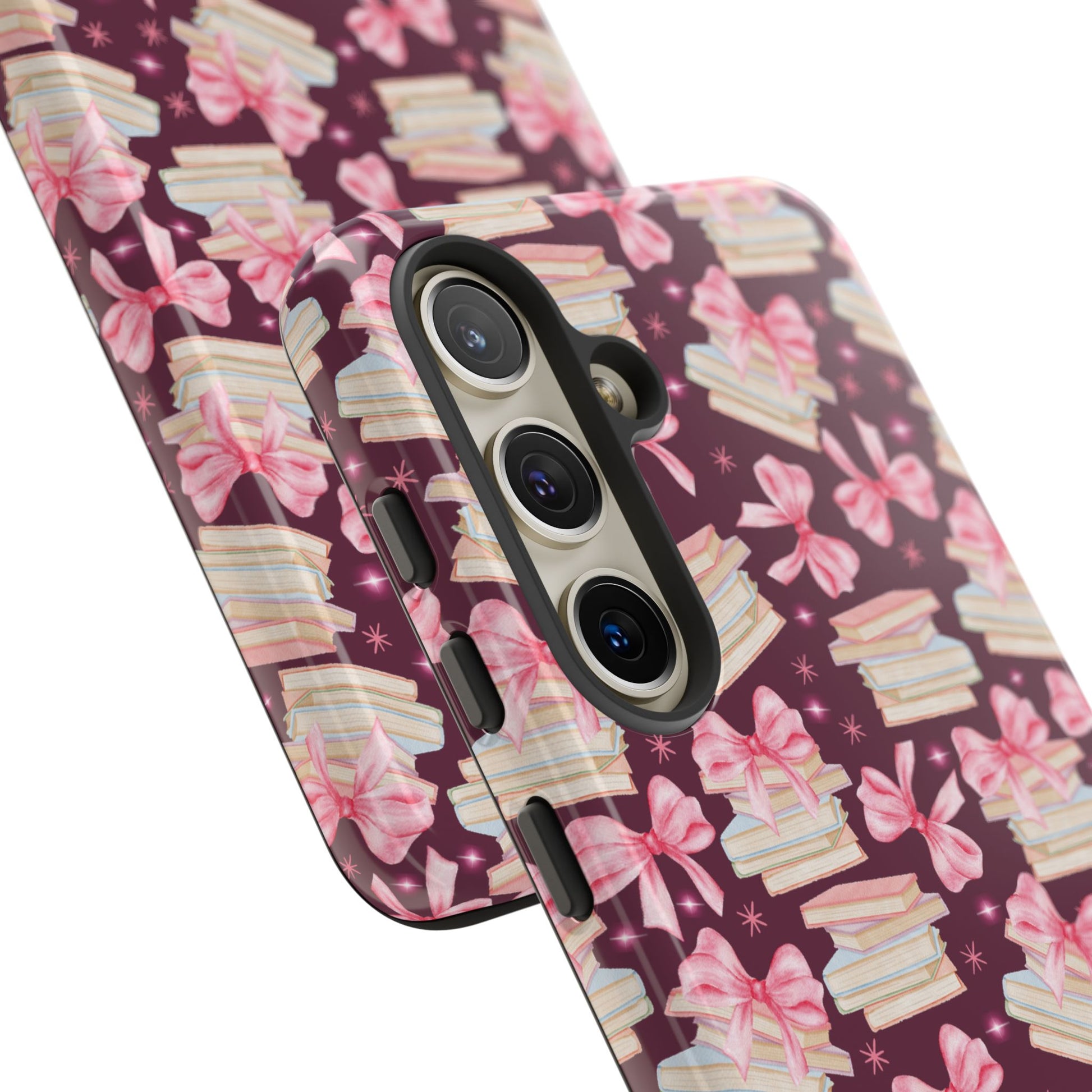 Coquette Pink Bows & Books Phone Case for iPhone 16 15 14 13 12  21 23 Samsung, and Pixel | Stylish Protective Cover Gift for Her Perfect for Floral Lover