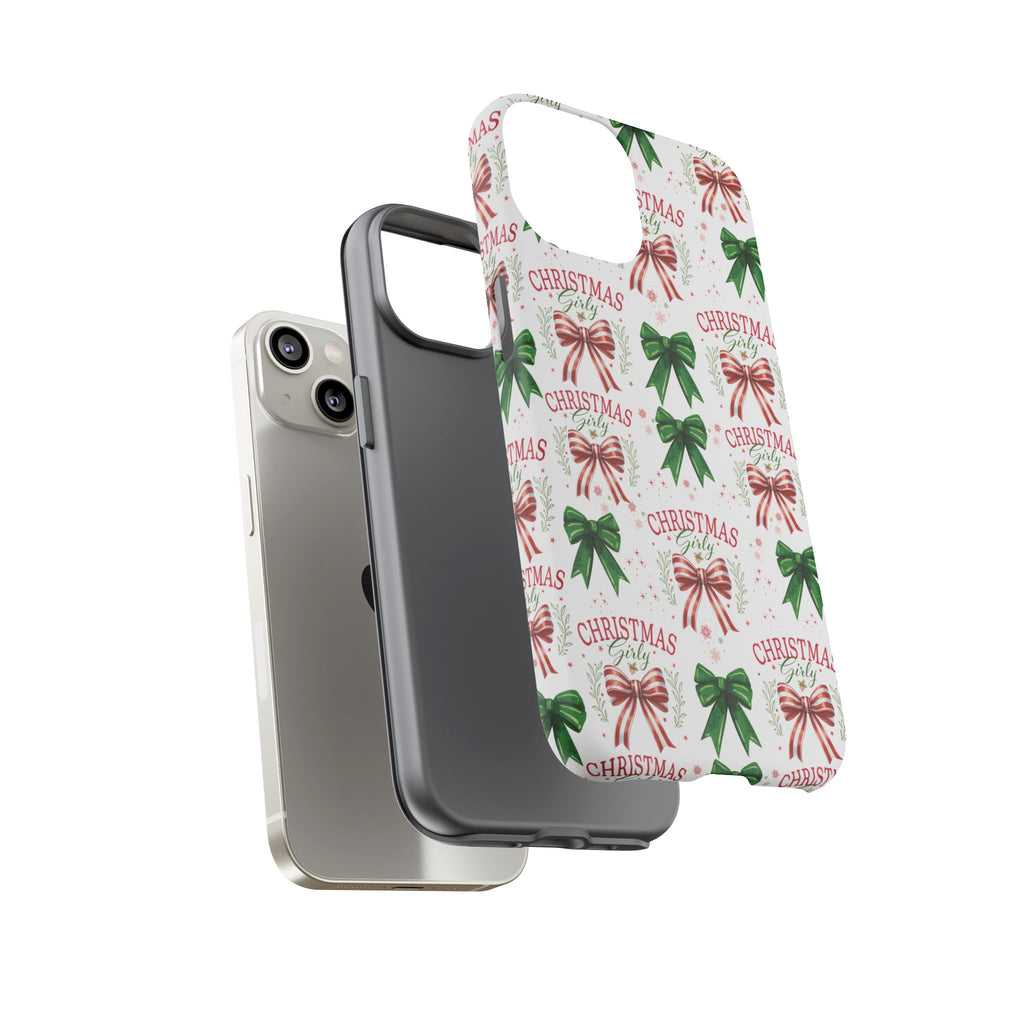 Girly Christmas Coquette Bows Pastel Phone Case for iPhone 17 16 15 23 Samsung, and Pixel | Stylish Protective Cover Gift for Her Perfect for Floral Lover