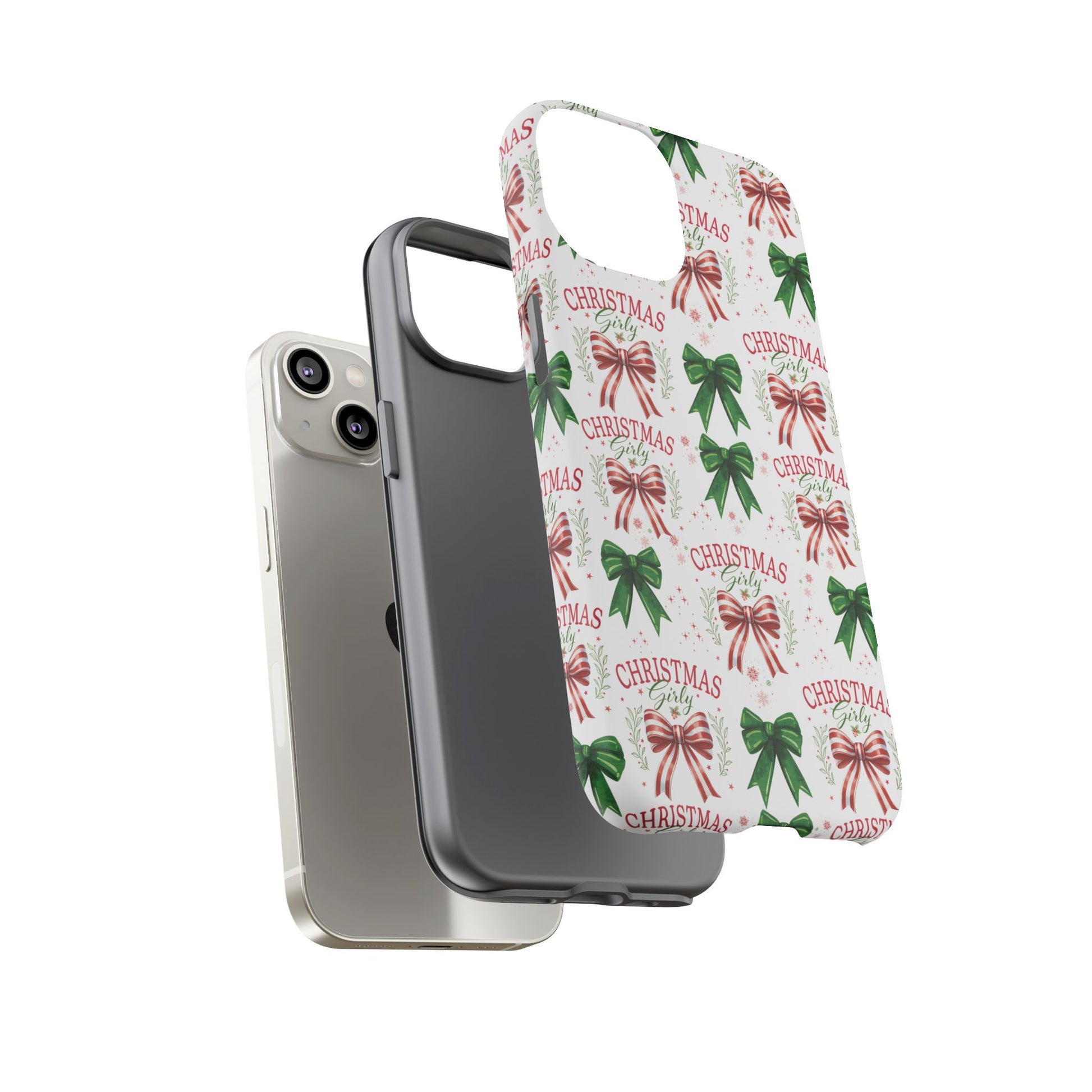 Girly Christmas Coquette Bows Pastel Phone Case for iPhone 17 16 15 23 Samsung, and Pixel | Stylish Protective Cover Gift for Her Perfect for Floral Lover