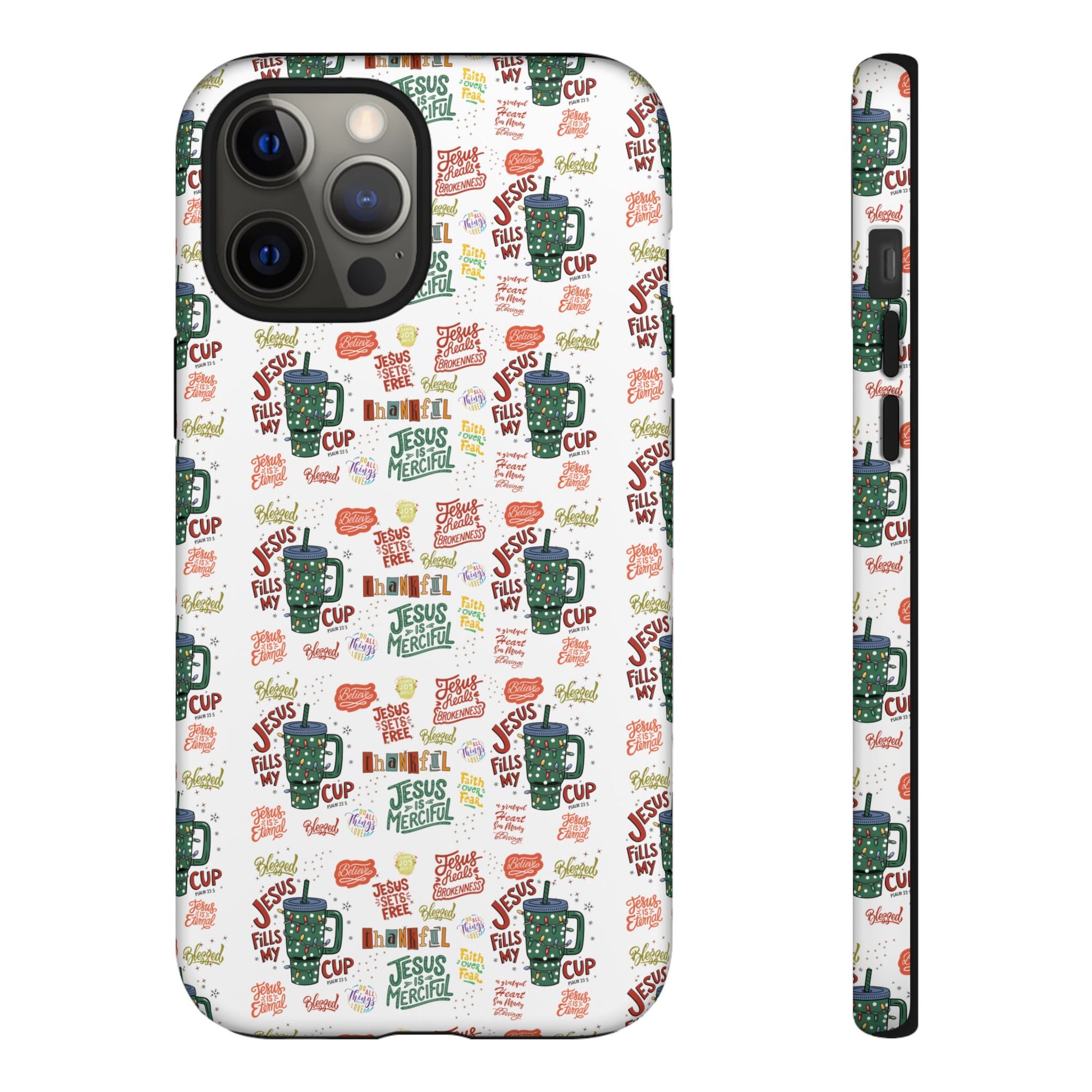 Jesus Fill My Cup Phone Case Cute Floral Design in Red, Pink, Blue – Aesthetic Protective Case for iPhone and  Android