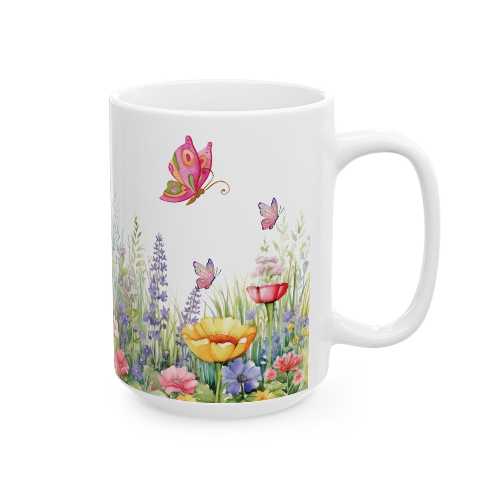 Wildflowers & Butterflies Mug - 11oz & 15oz | Floral Coffee Cup for Tea, Hot Chocolate | Nature-Inspired Gift for Butterfly & Flower Lovers