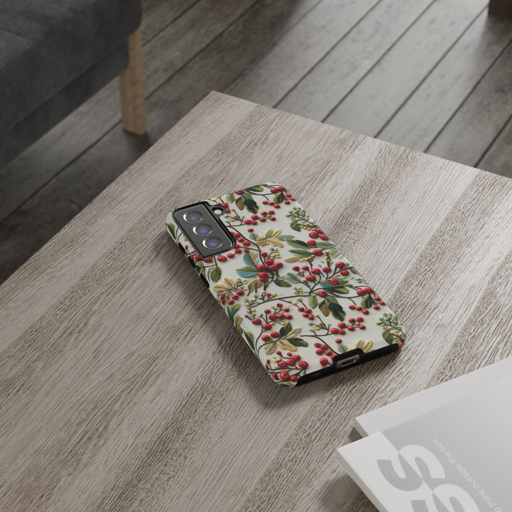 Holly Christmas Wildflowers Boho Chic Design Phone Case - Stylish, Protective Cover for All Models Gift for Mom Accessory Gift for Her