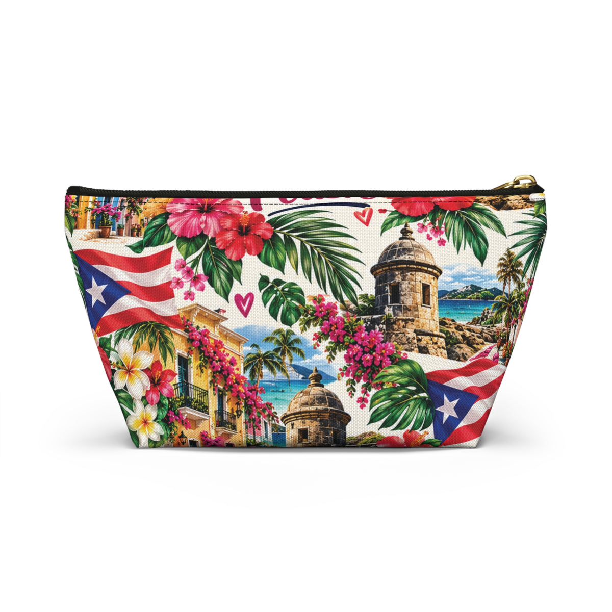 Puerto Rican Floral Accessory Pouch — "Mi Puerto Rican Pouch" Travel Makeup Bag