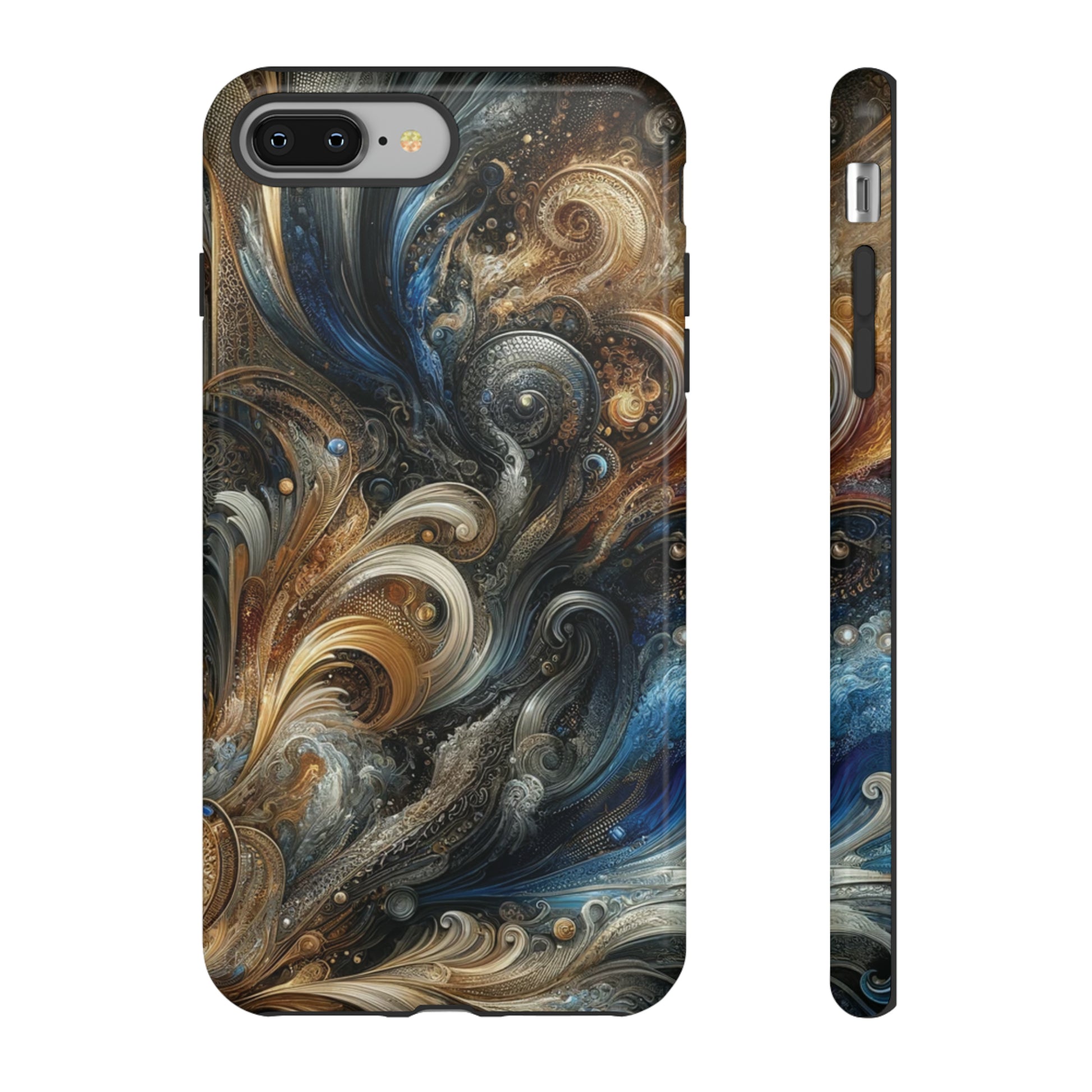Gold and Navy Art Design Luxury Phone Tough Case Floral Elegant Durable Stylish for Modern Devices iPhone 15, Samsung iPhone Samsung Accessory Gift for Her.