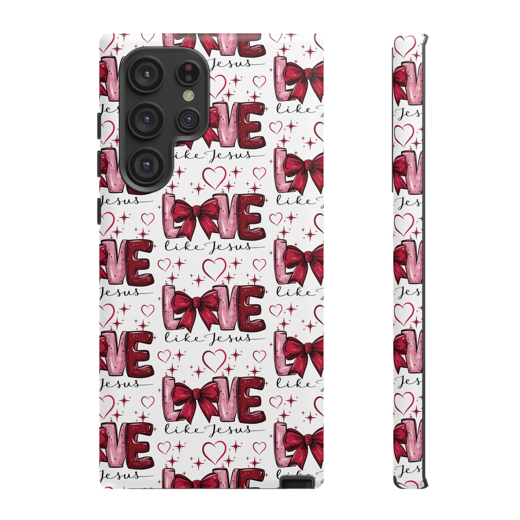 Love Like Jesus Red Bows and Hearts—Tough, Faithful Phone Cases & Religious iPhone Accessories: Protect Your Device & Show Your Faith