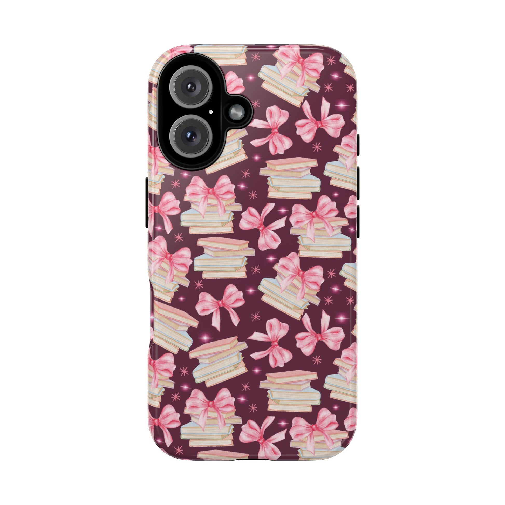 Coquette Pink Bows & Books Phone Case for iPhone 17 and Samsung, Pixel | Stylish Protective Cover Gift for Her Perfect for Floral Lover