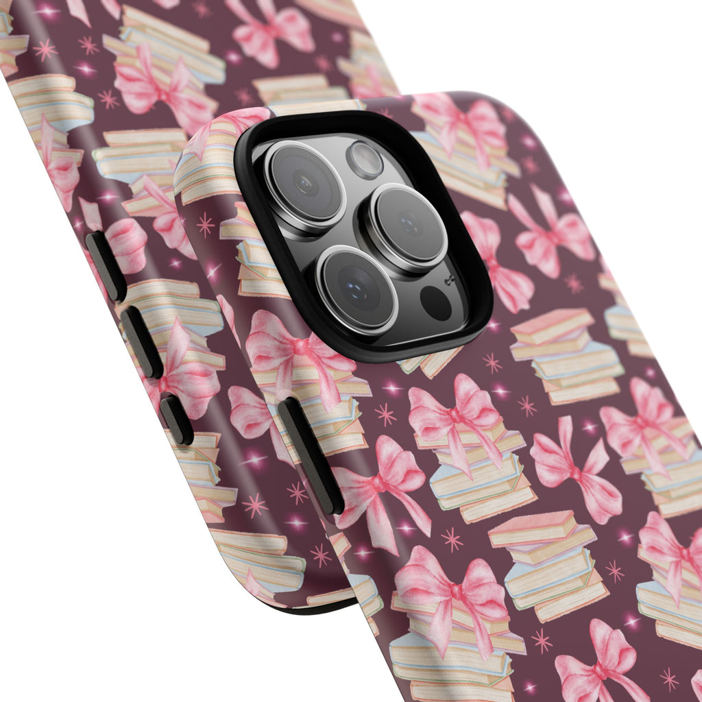 Coquette Pink Bows & Books Phone Case for iPhone 17 and Samsung, Pixel | Stylish Protective Cover Gift for Her Perfect for Floral Lover