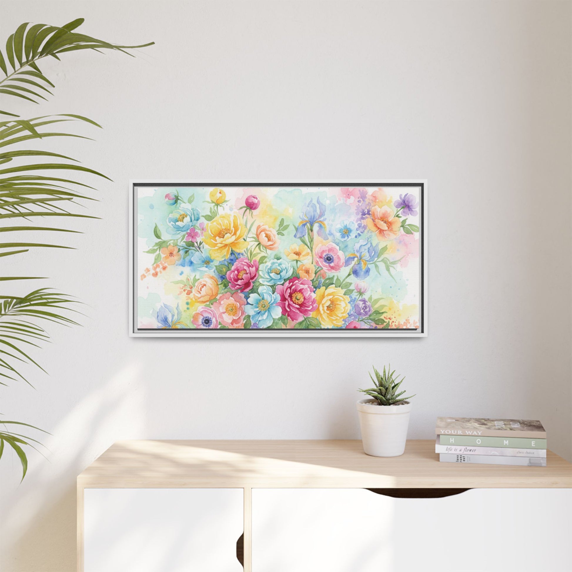Watercolor Floral Bouquet Canvas, Framed Matte Wall Art | Multi-Color Wall Art