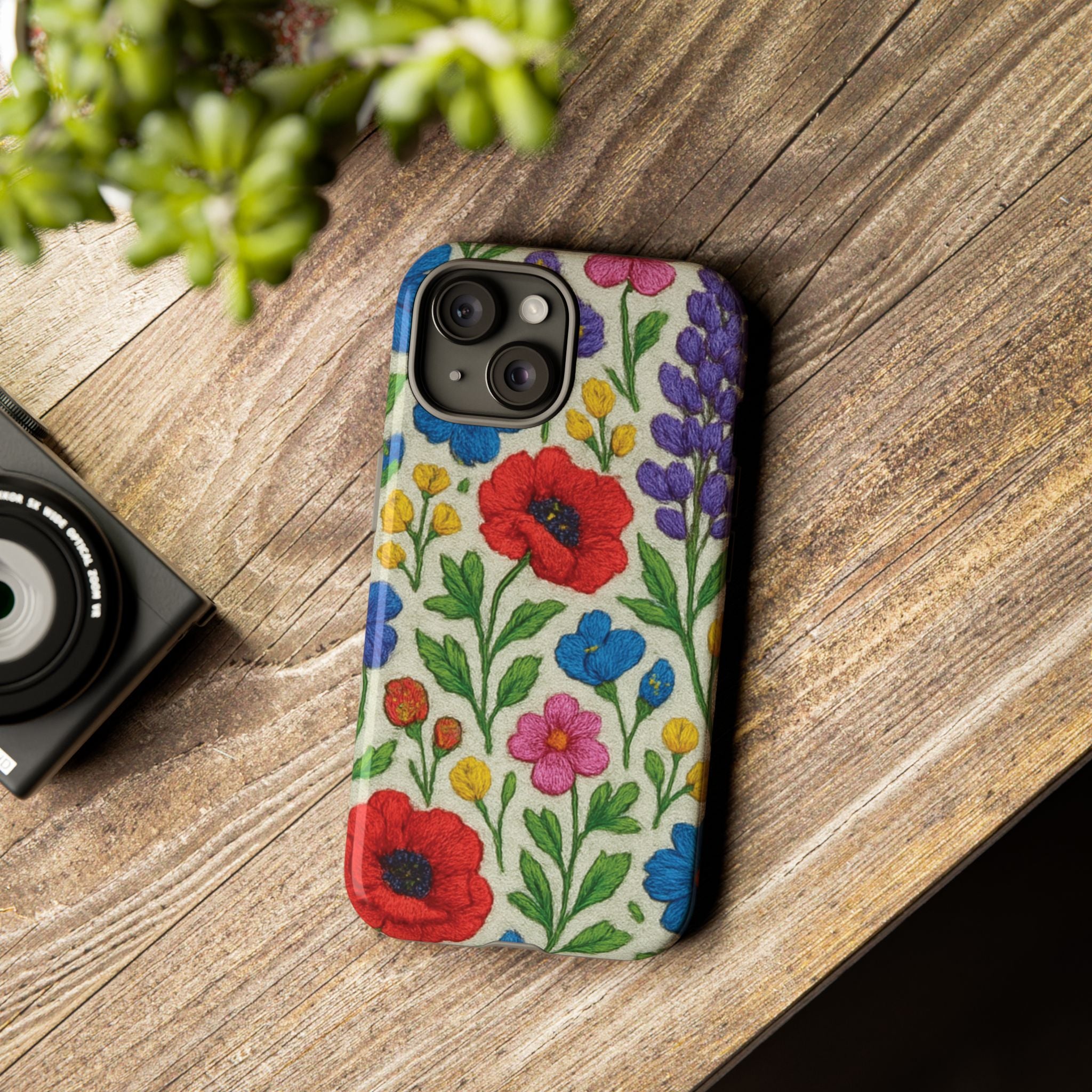 Bright 3D Illusion Wildflower Phone Case Cute Floral Design in Red, Pink, Blue – Aesthetic Protective Case for iPhone and  Android
