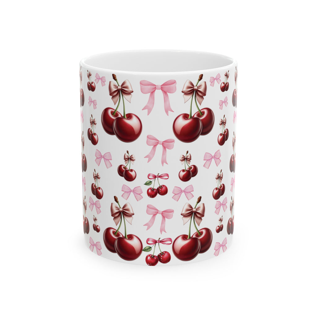 Cherry and Pink Bow Coffee Mugs Perfect for Your Morning Brew | 11 oz & 15 oz Sizes Cute and Stylish Mug for Tea, Cocoa, and More – Unique Gift for Cherry Lovers - MRSBYVALLE