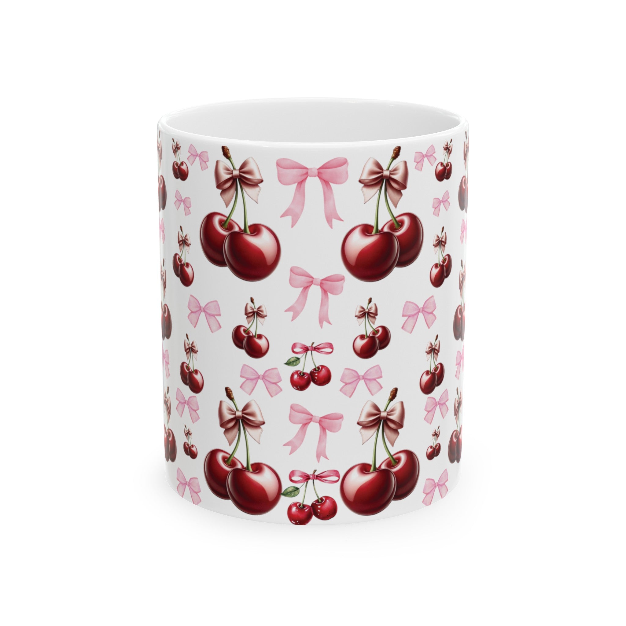 Cherry and Pink Bow Coffee Mugs Perfect for Your Morning Brew | 11 oz & 15 oz Sizes Cute and Stylish Mug for Tea, Cocoa, and More – Unique Gift for Cherry Lovers - MRSBYVALLE
