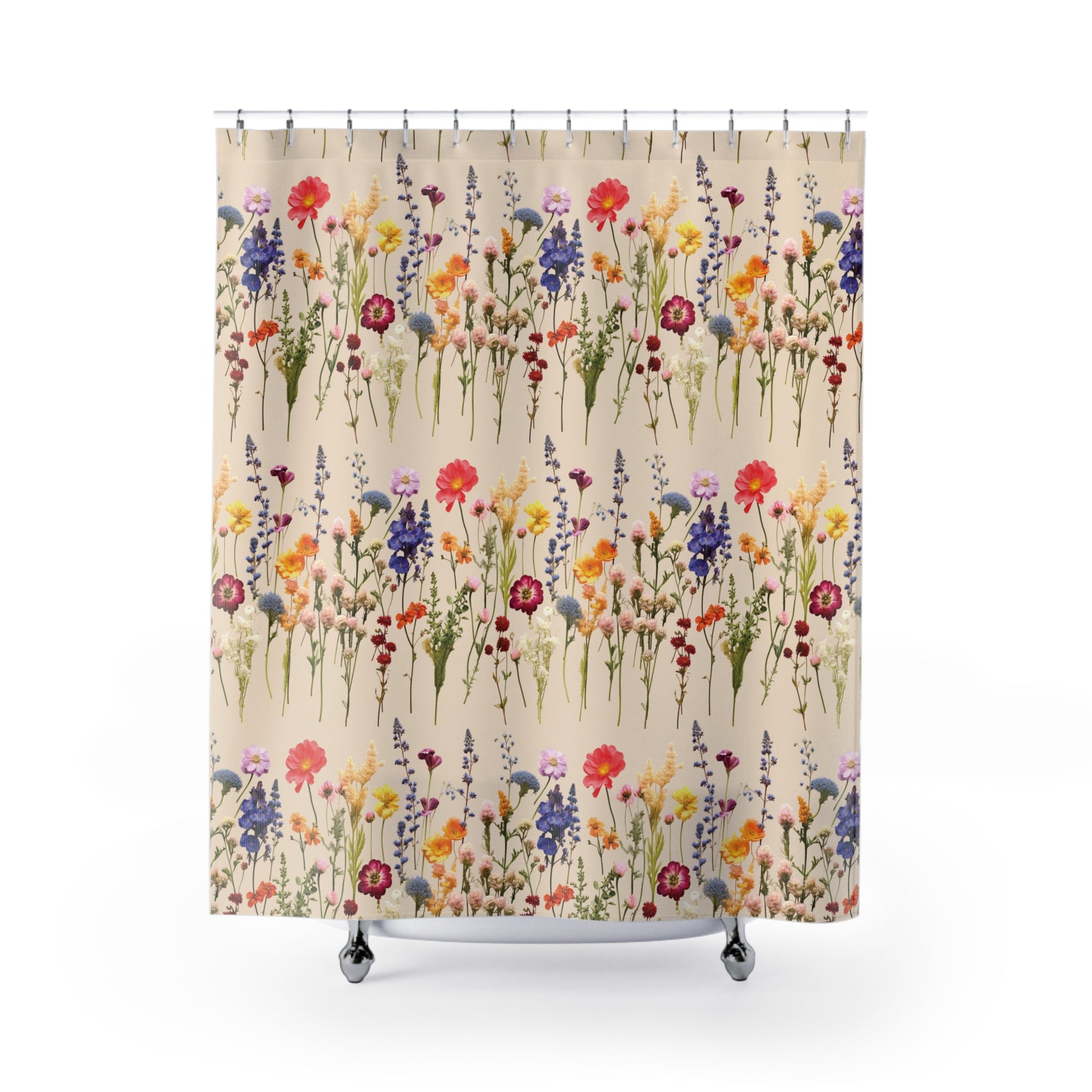 Boho Wildflower Shower Curtain, Floral Bathroom Decor, Botanical Cottage Style, Nature Lover Gift, Bohemian Flower Fabric Bath Curtain Gift Newlywed